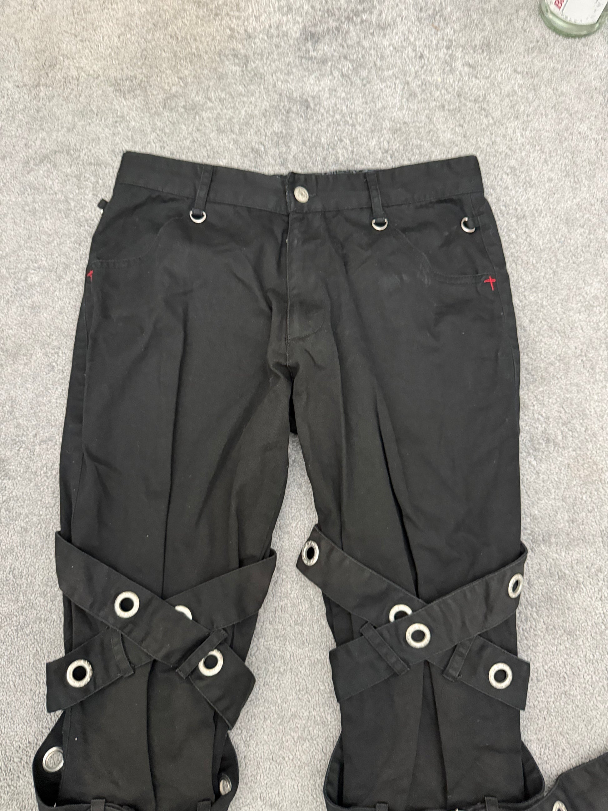 M Punk studded Red Cross Bondadge flared pants