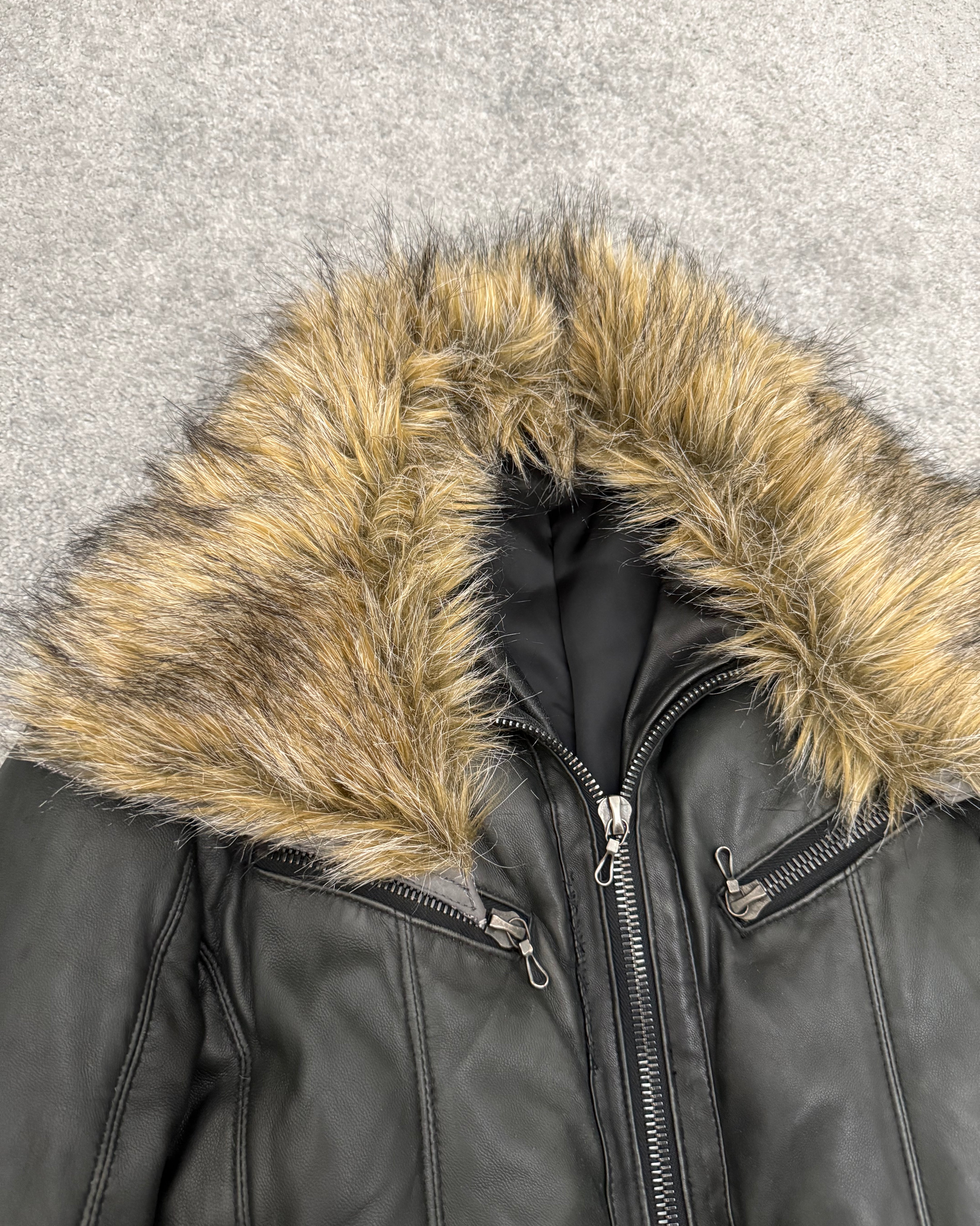 Shellac Fur madness puffer leather jacket