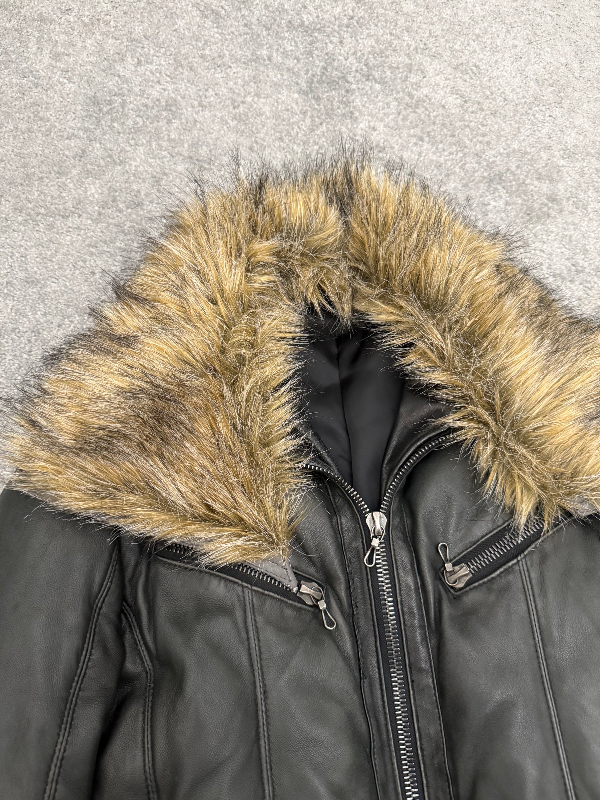 Shellac Fur madness puffer leather jacket
