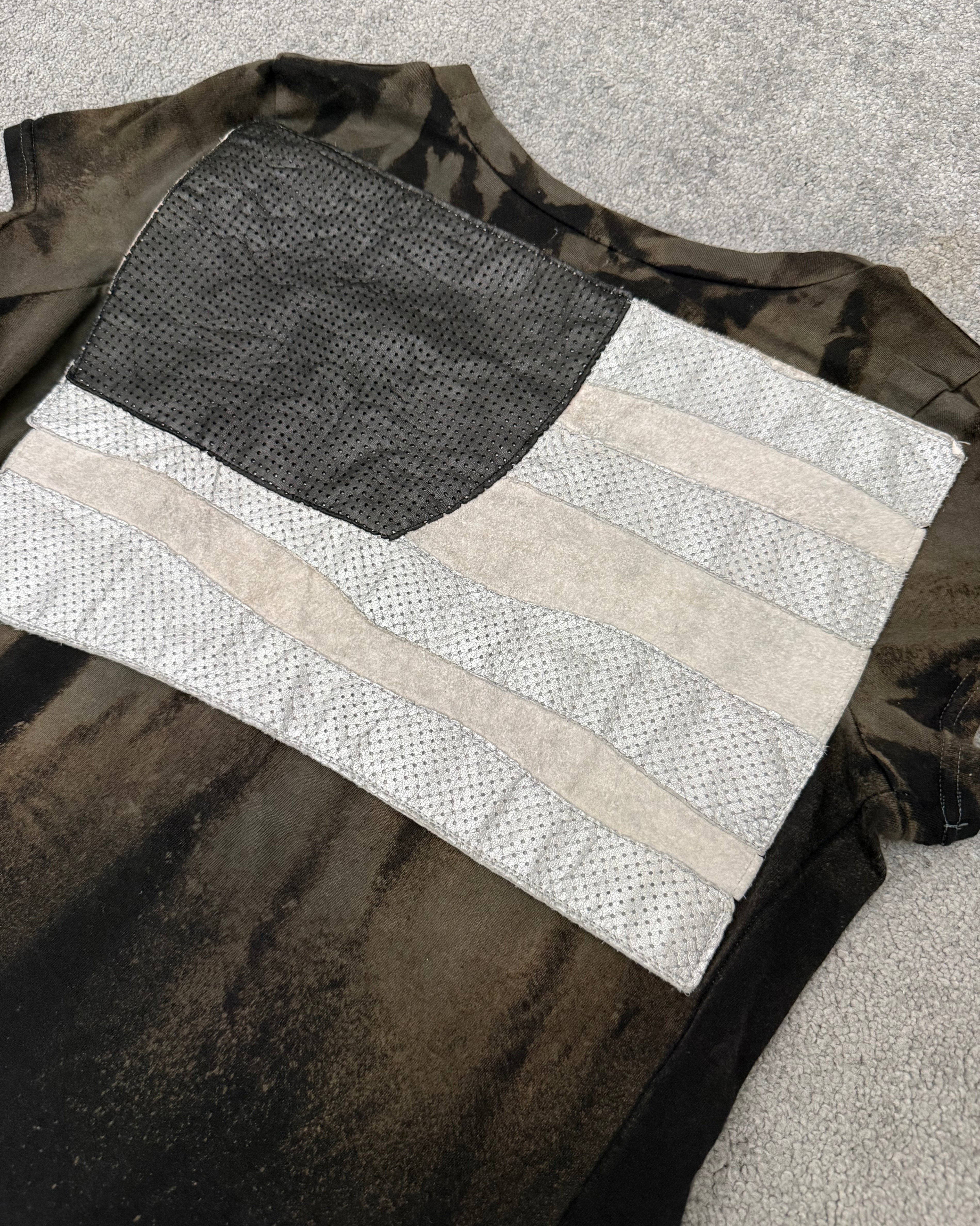 L.G.B reflective American flag leather patched shirt