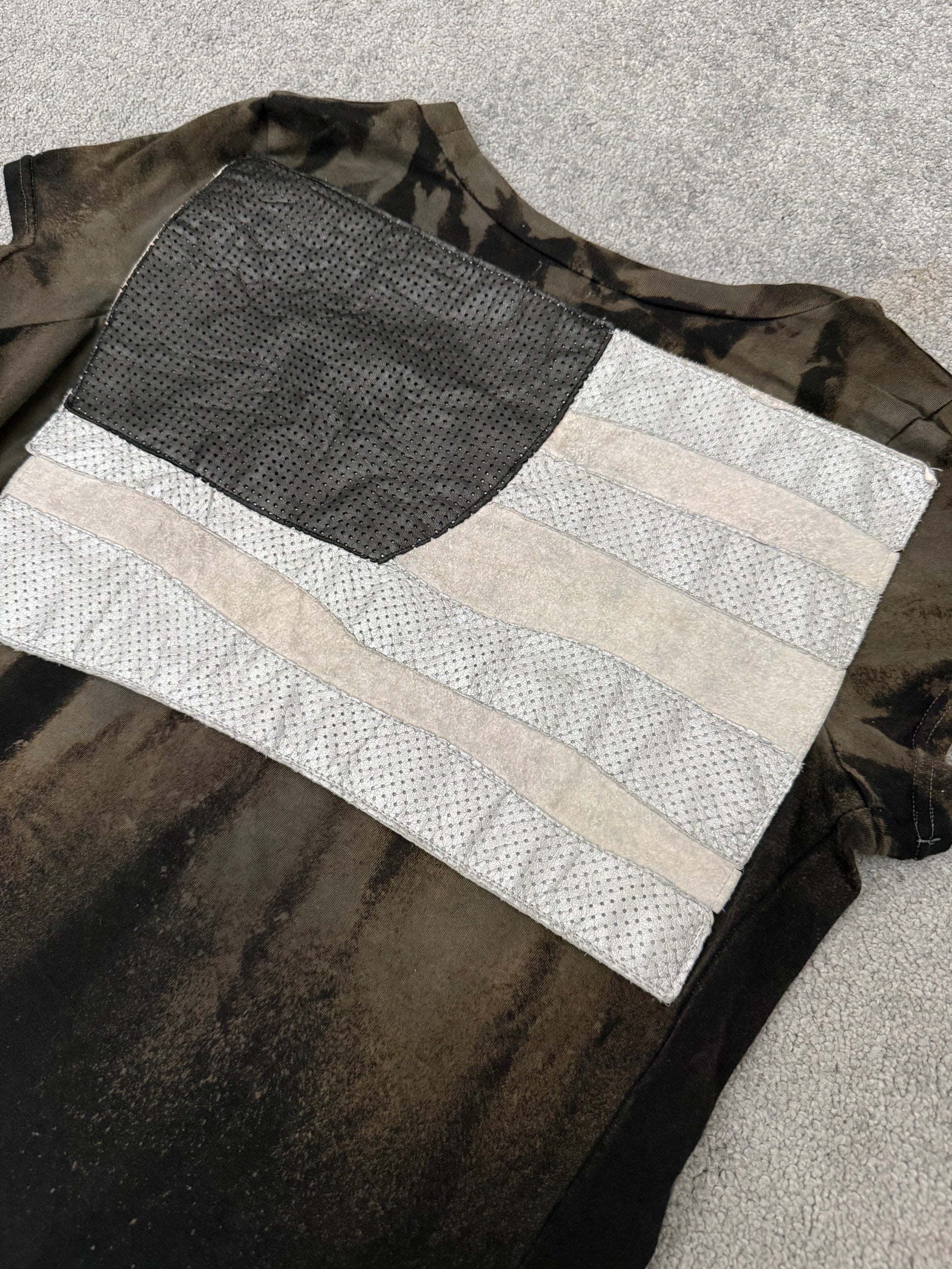 L.G.B reflective American flag leather patched shirt