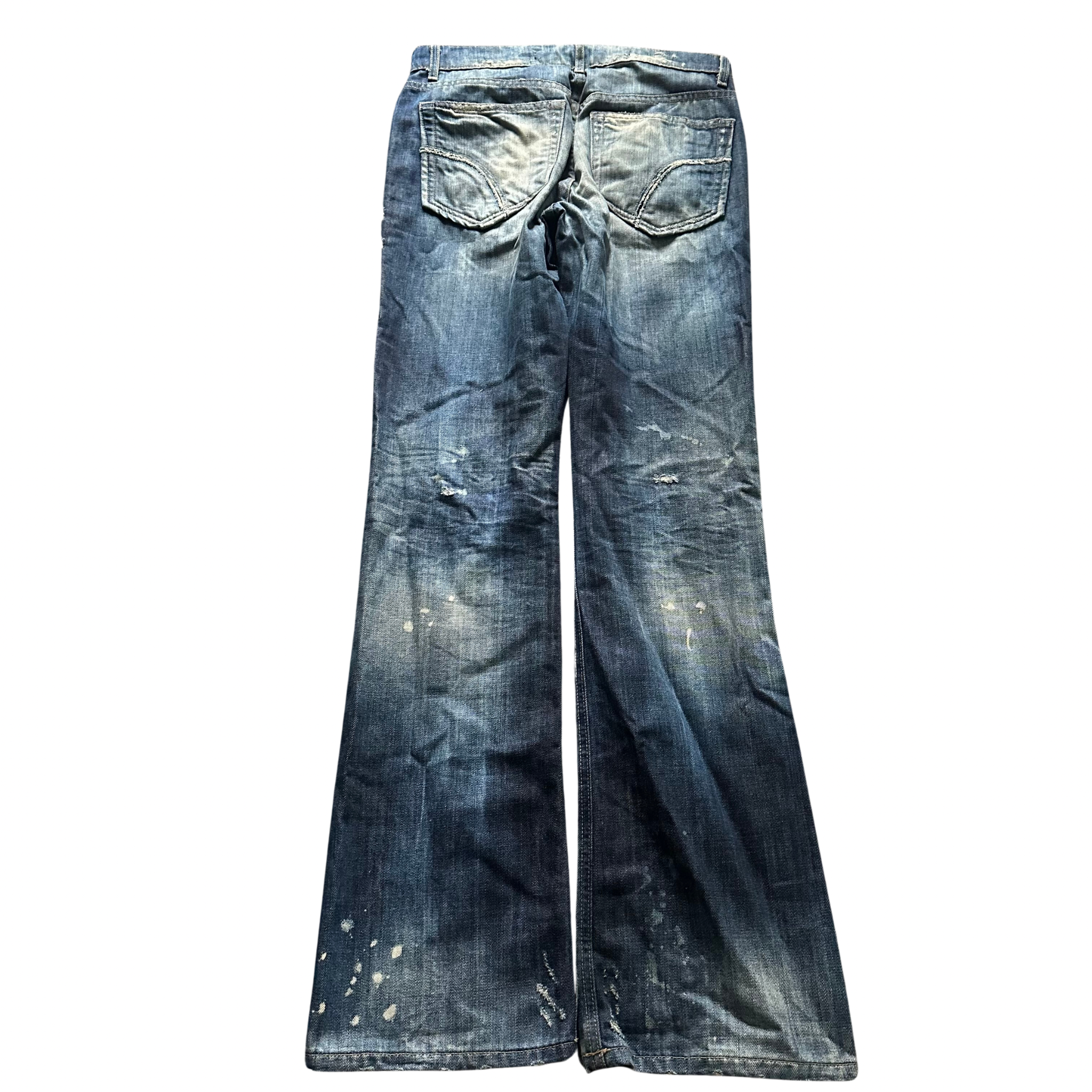 painted & distressed bootcut pants