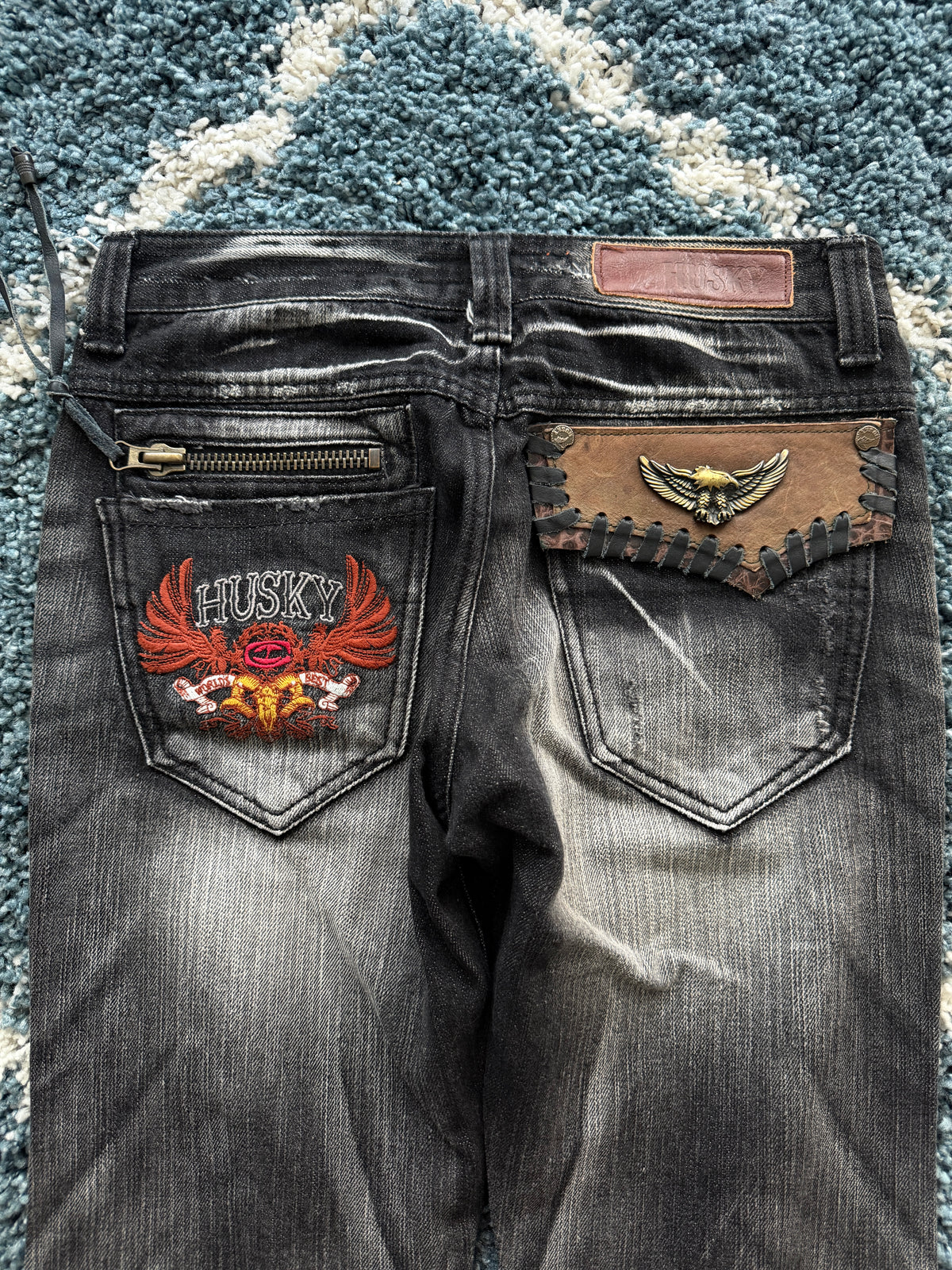 Husky Metal Eagle Distressed Flared Pants