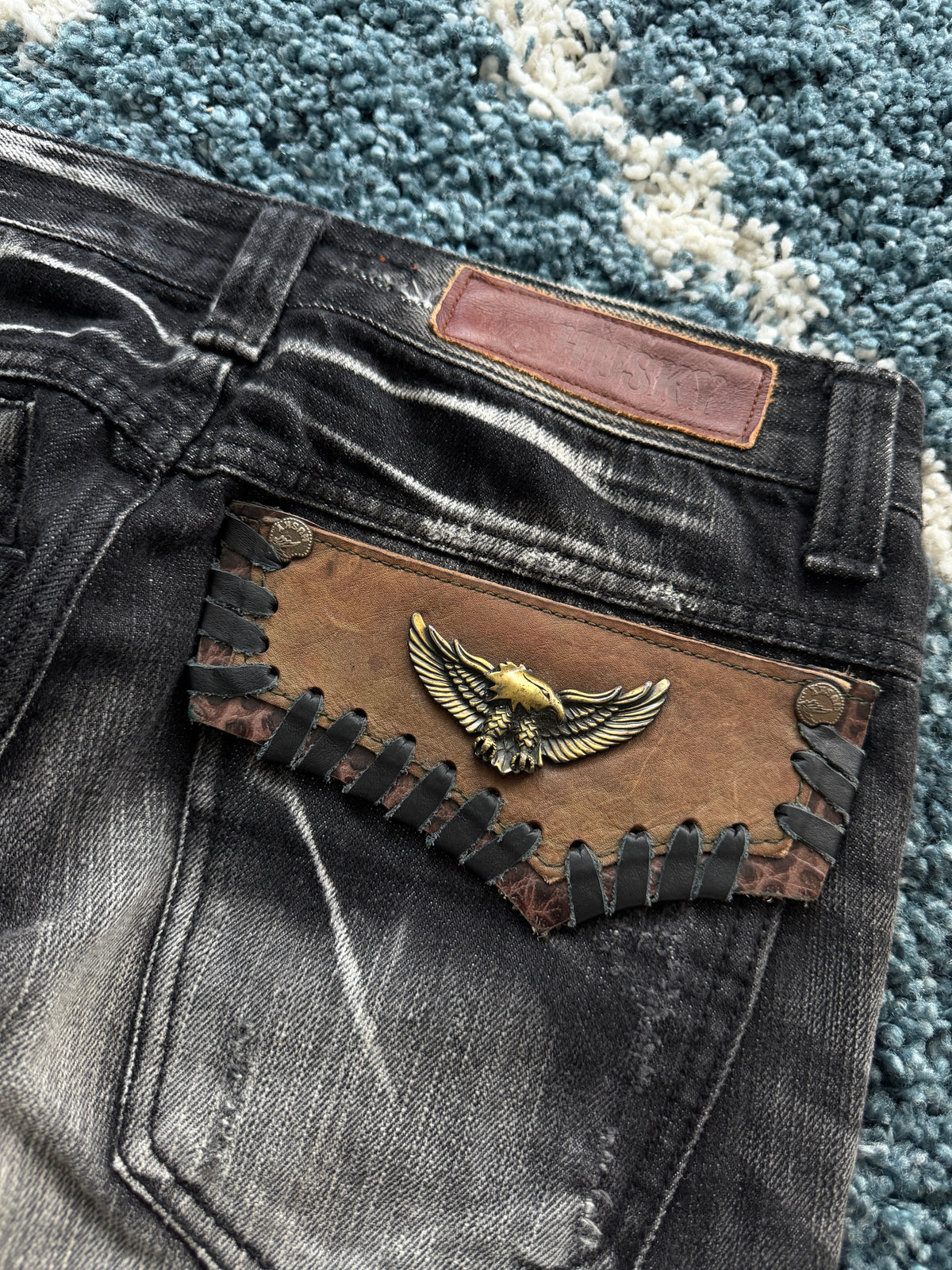 Husky Metal Eagle Distressed Flared Pants