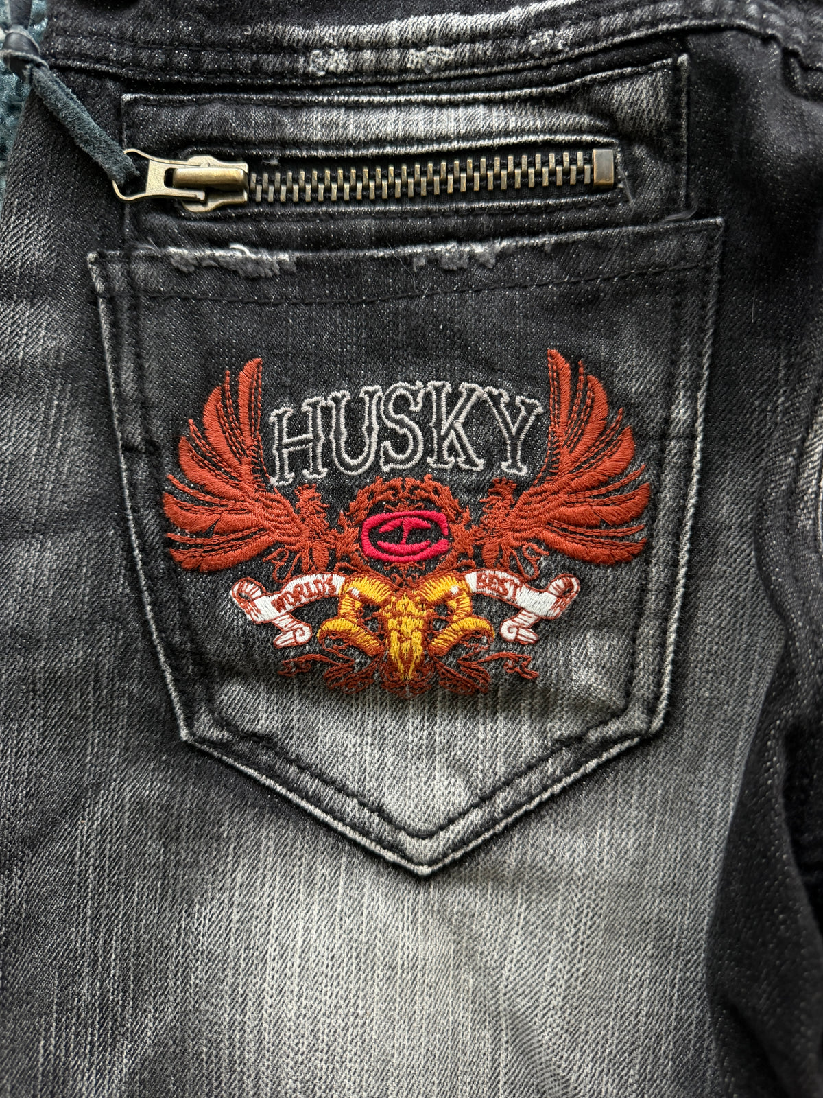 Husky Metal Eagle Distressed Flared Pants