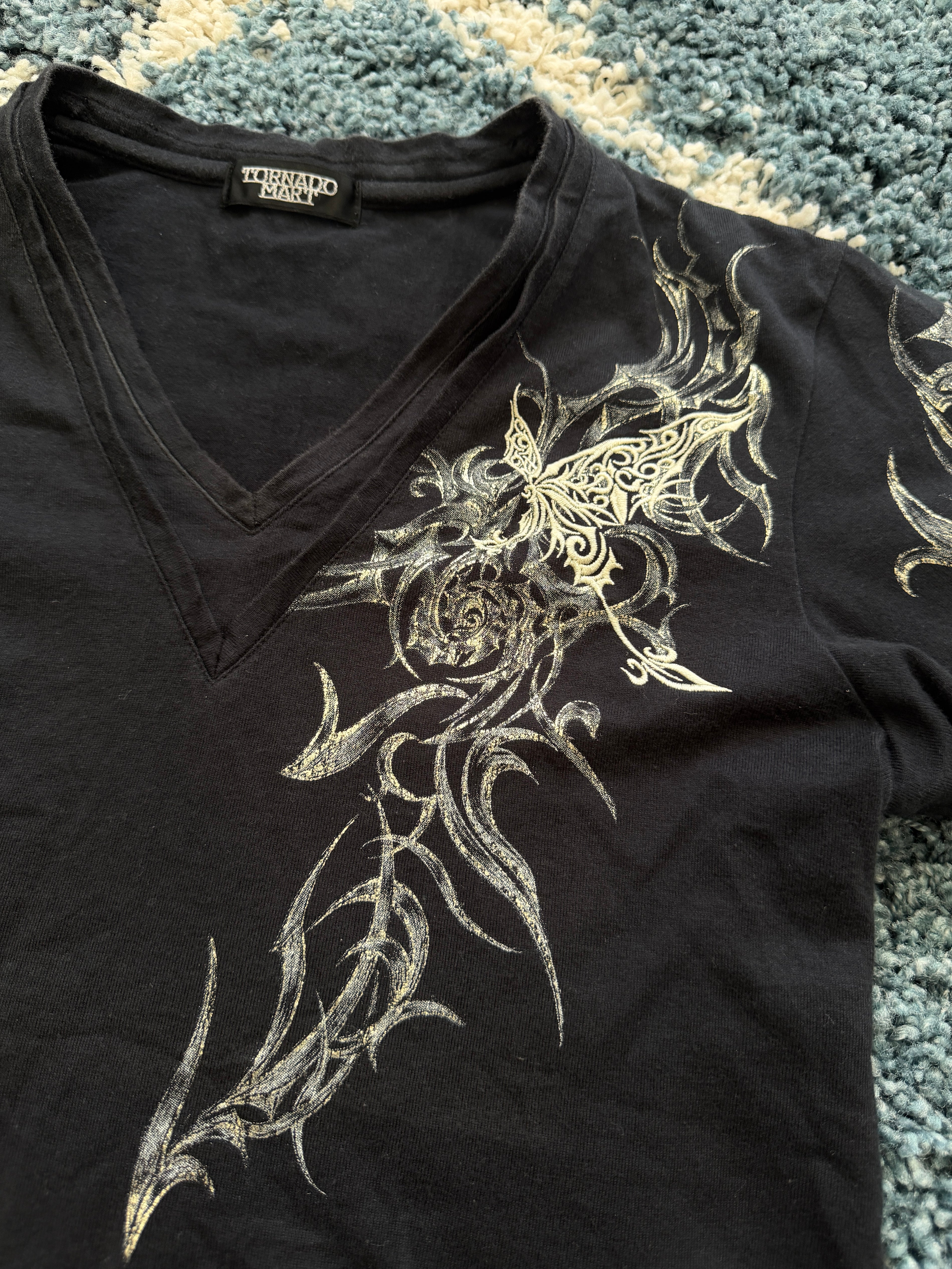 Tornado Mart Tribal Butterfly Embroidered Shirt