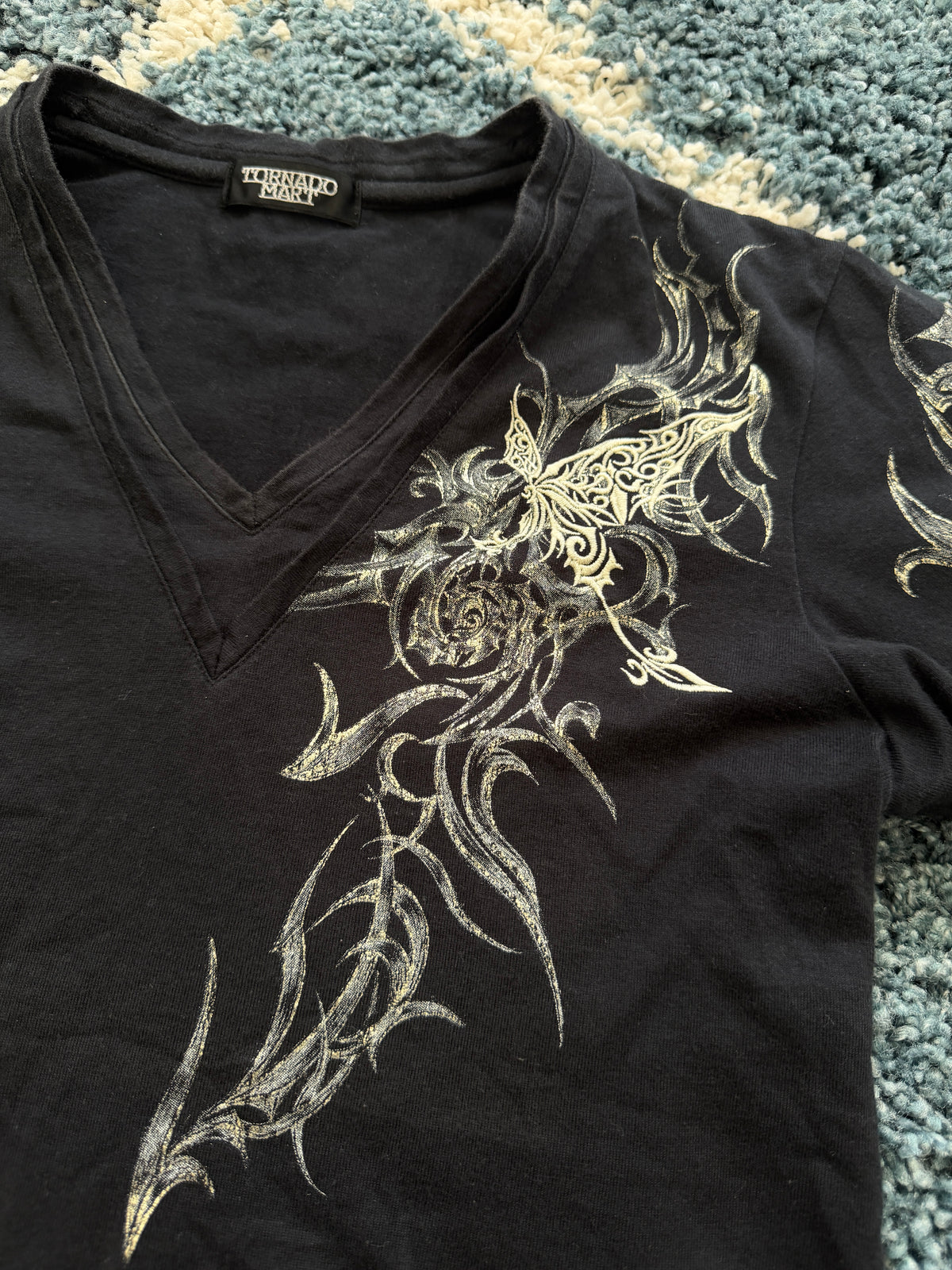 Tornado Mart Tribal Butterfly Embroidered Shirt