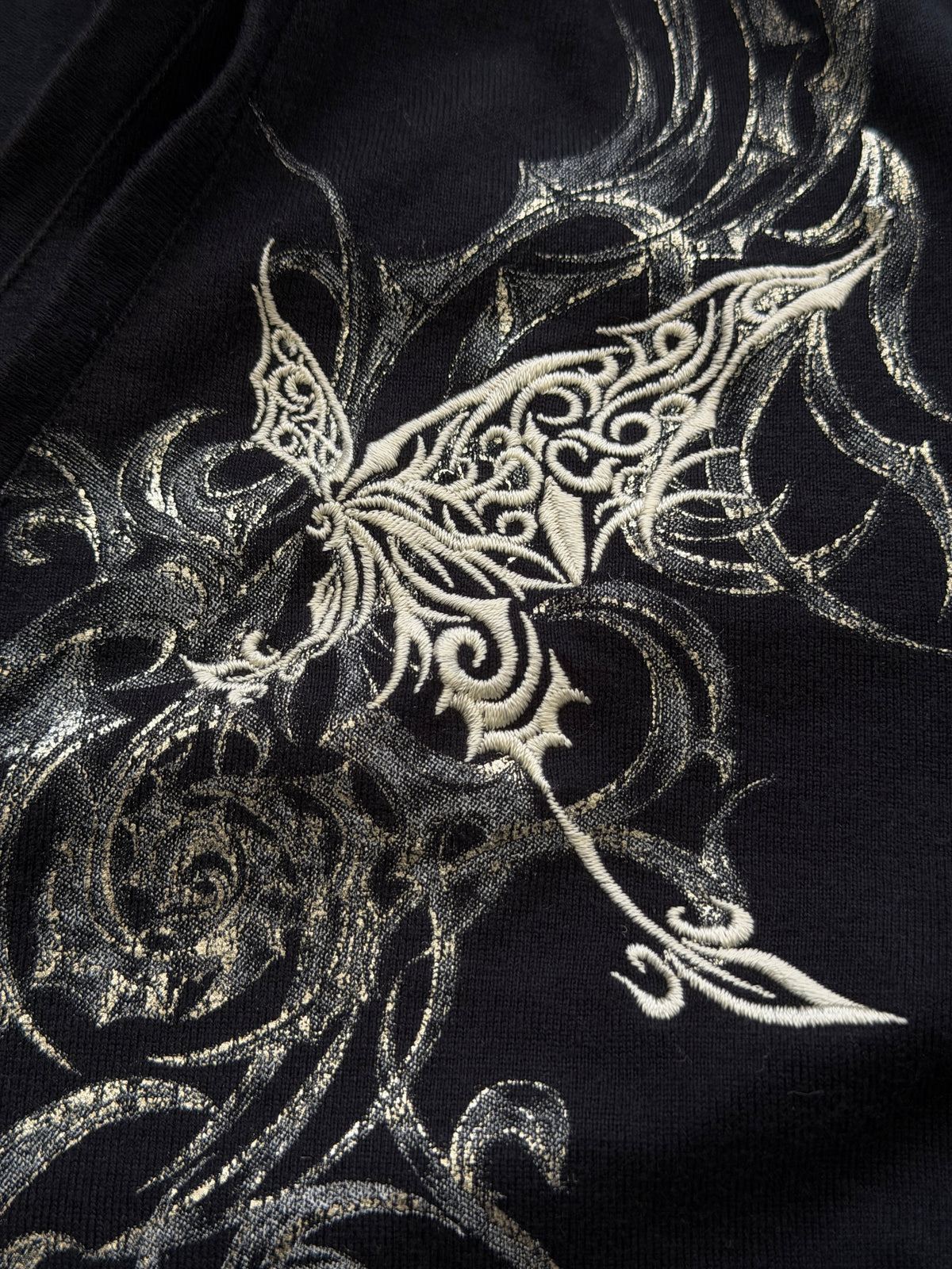 Tornado Mart Tribal Butterfly Embroidered Shirt