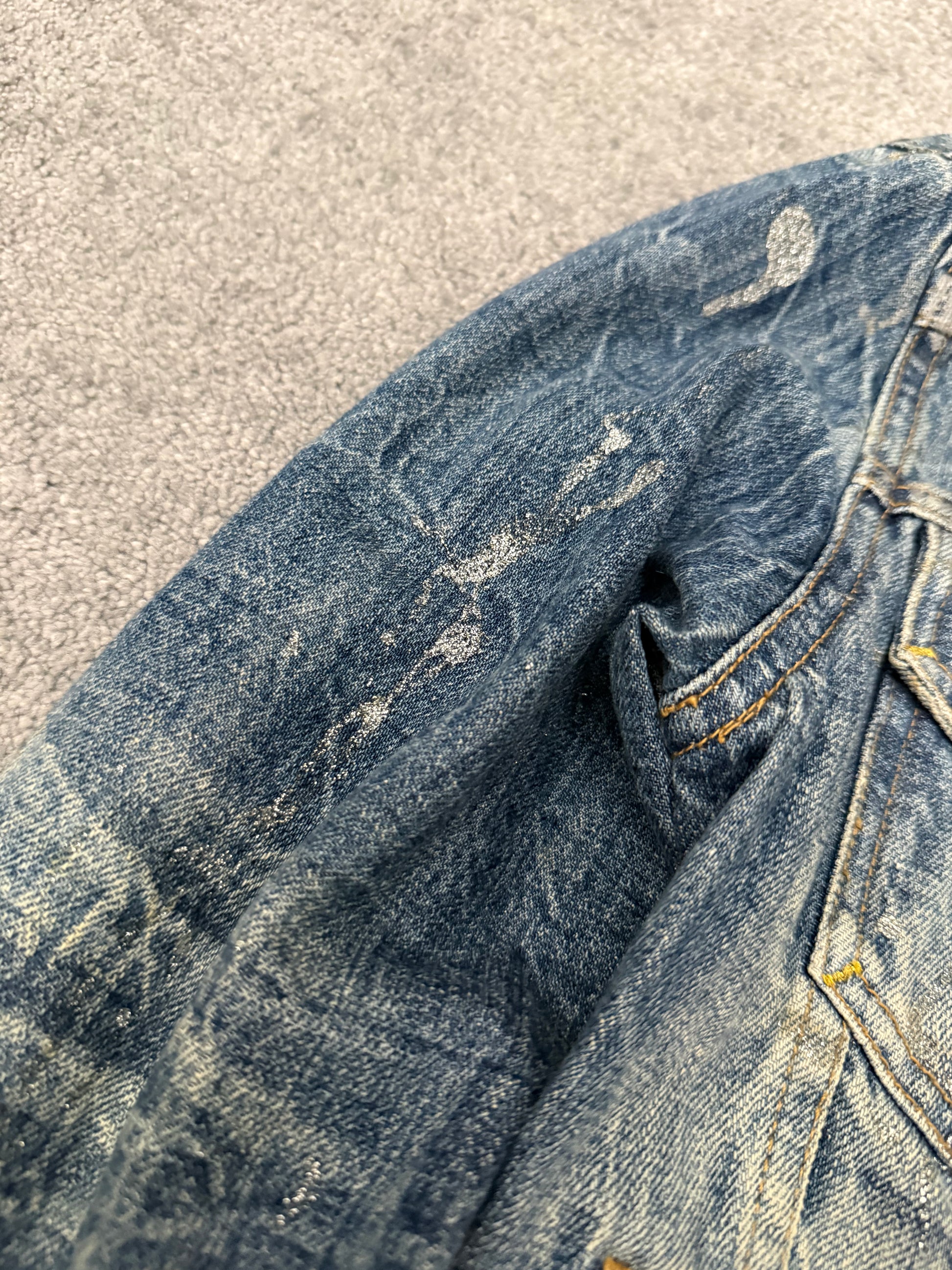 Midas glitter splatterd button up denim distressed jacket