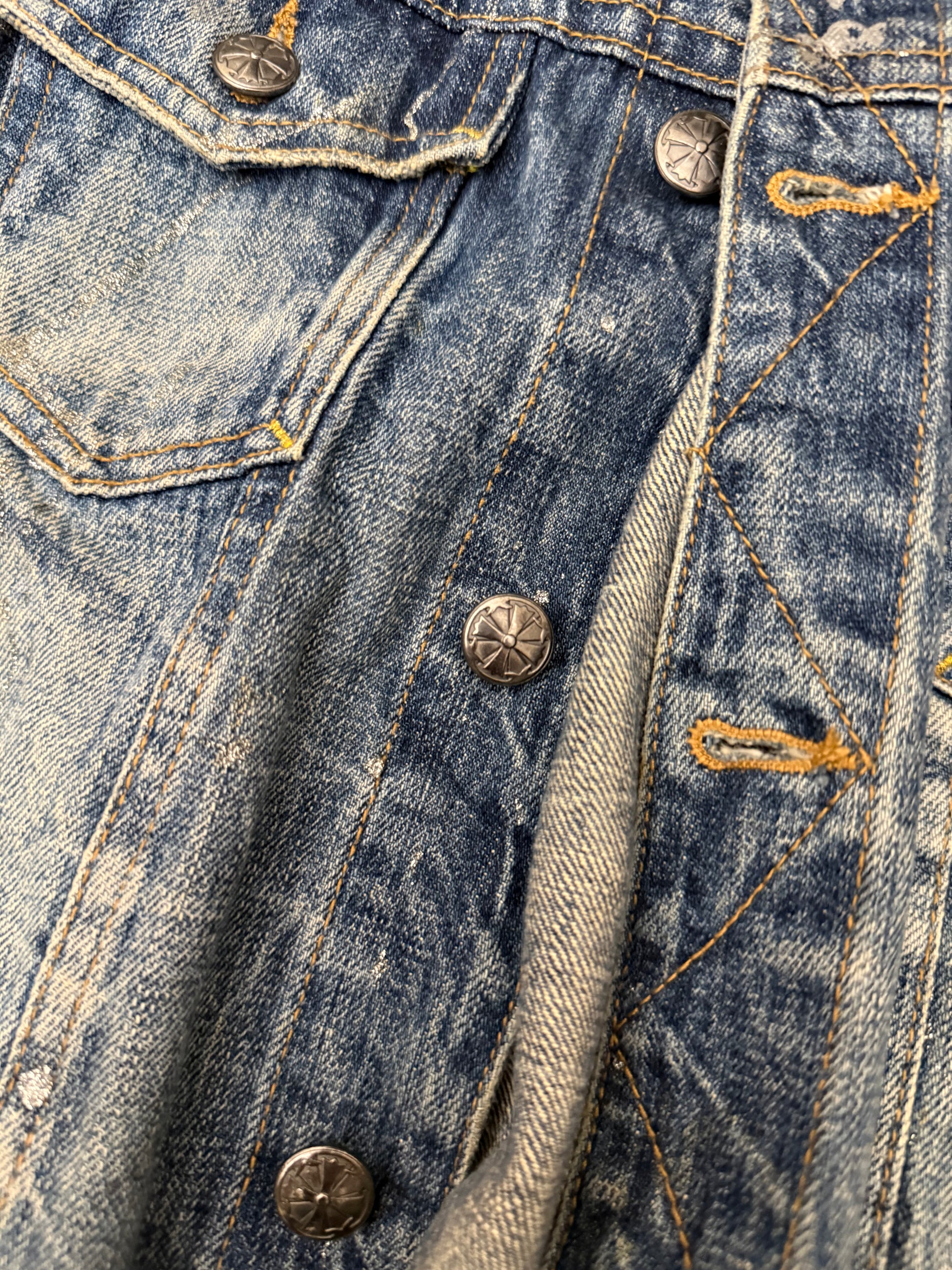 Midas glitter splatterd button up denim distressed jacket