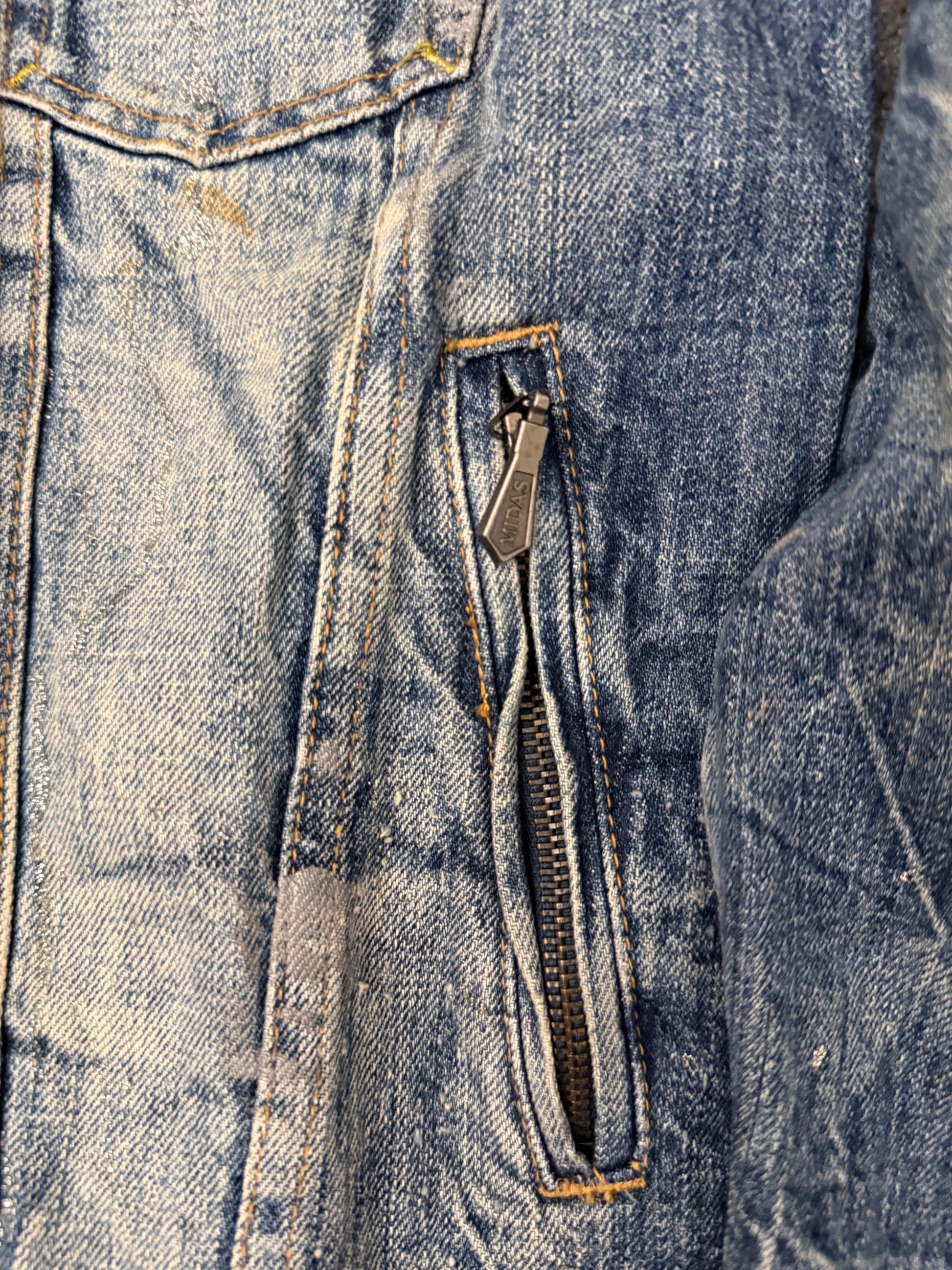 Midas glitter splatterd button up denim distressed jacket