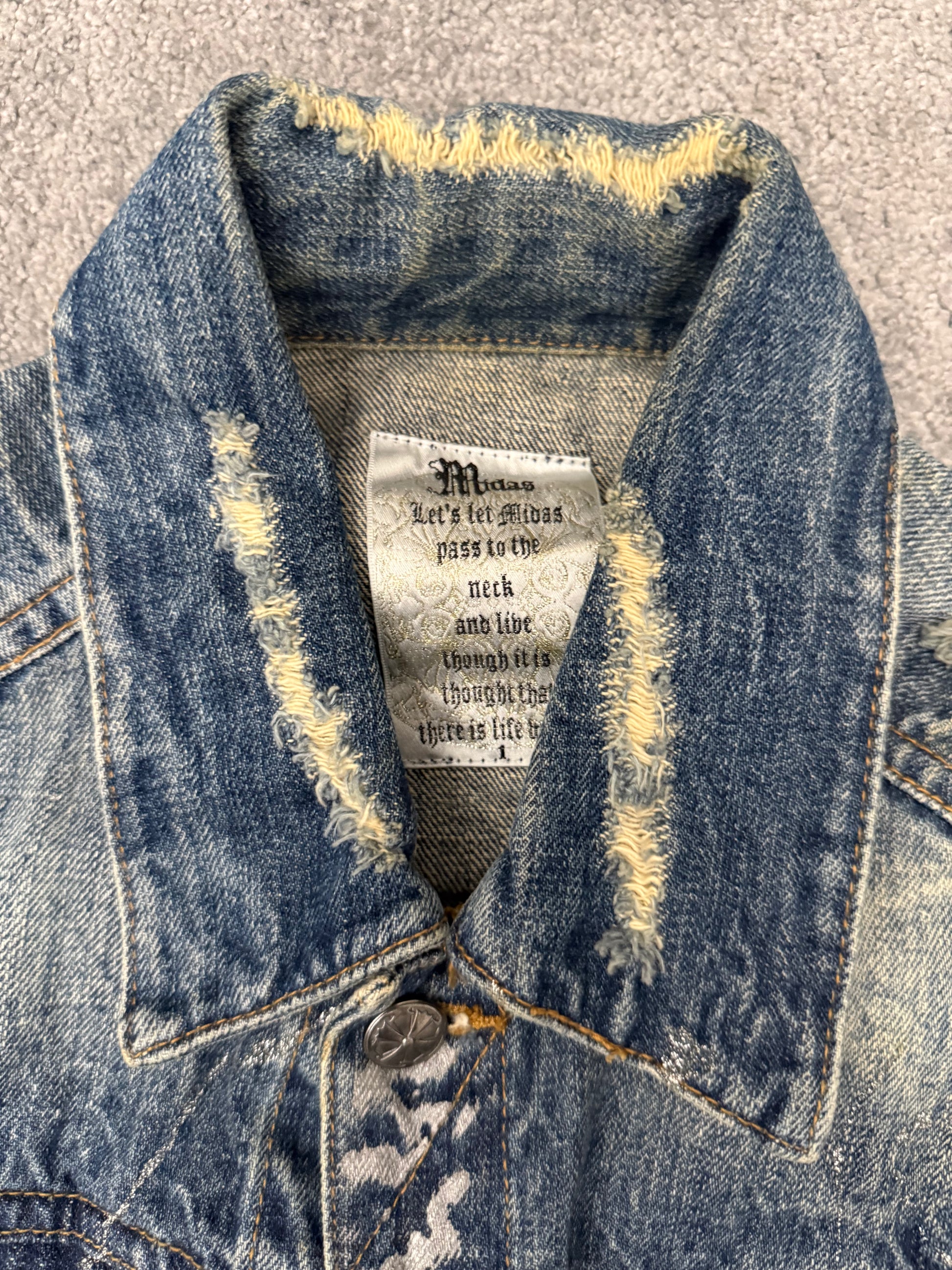 Midas glitter splatterd button up denim distressed jacket