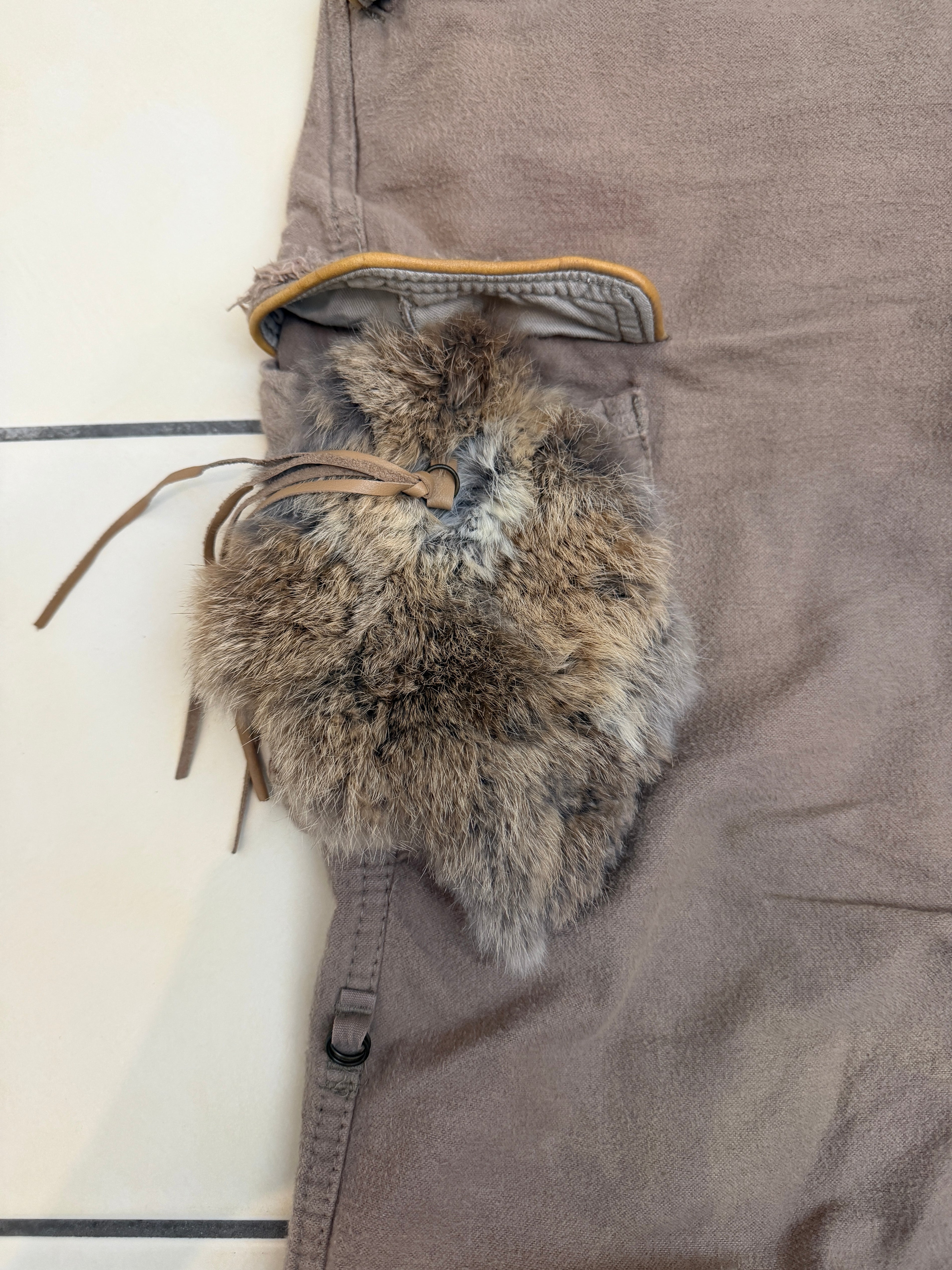 G.O.A Rustic Tribal Coin Rabbit Fur Cargo Sweatpants