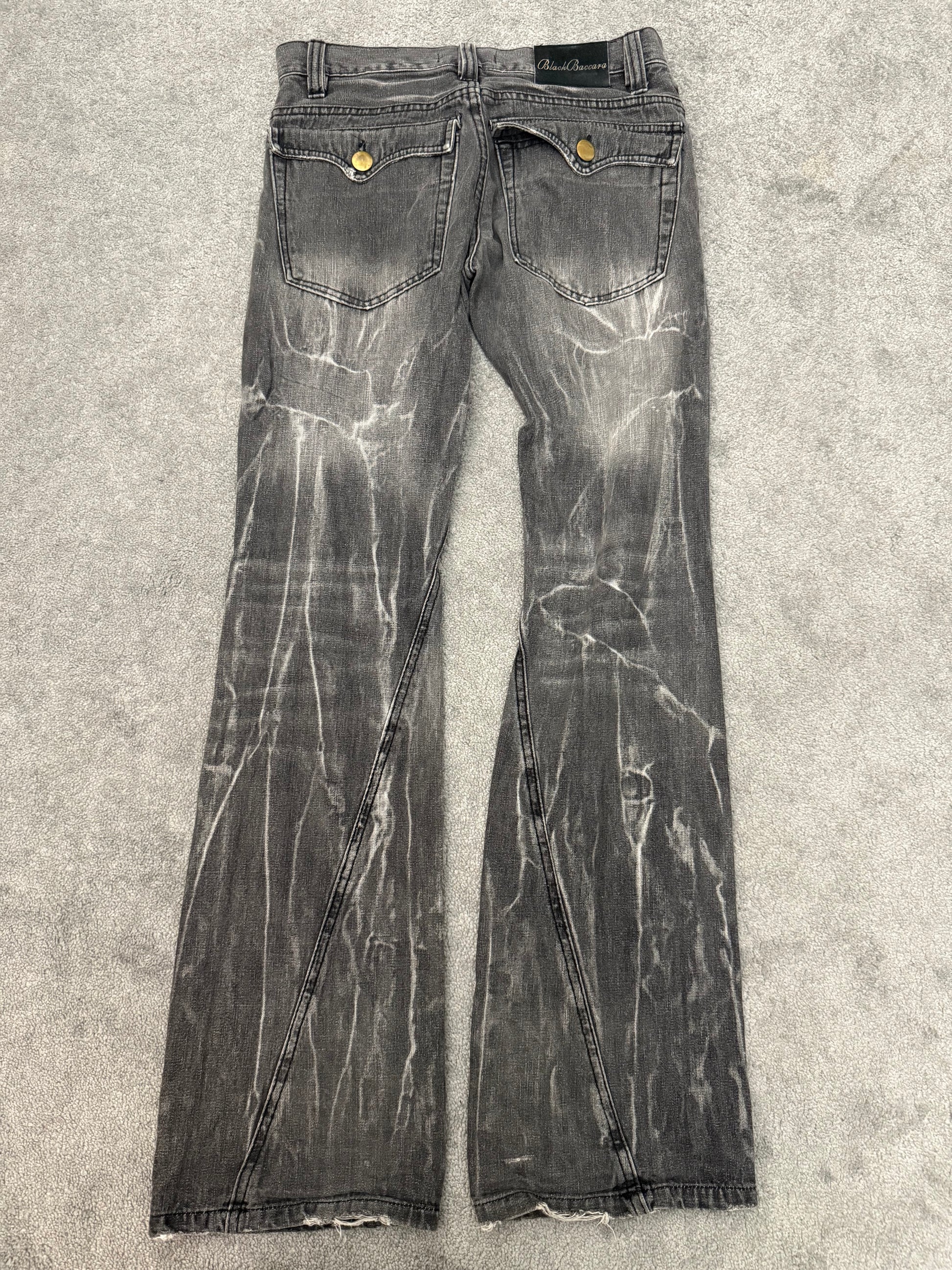 Black Baccara Distressed spiral flared Pants