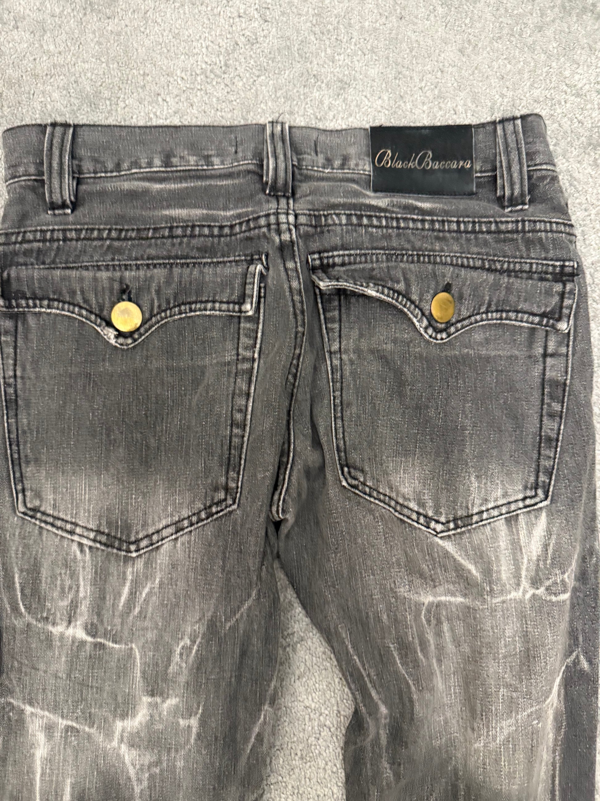 Black Baccara Distressed spiral flared Pants