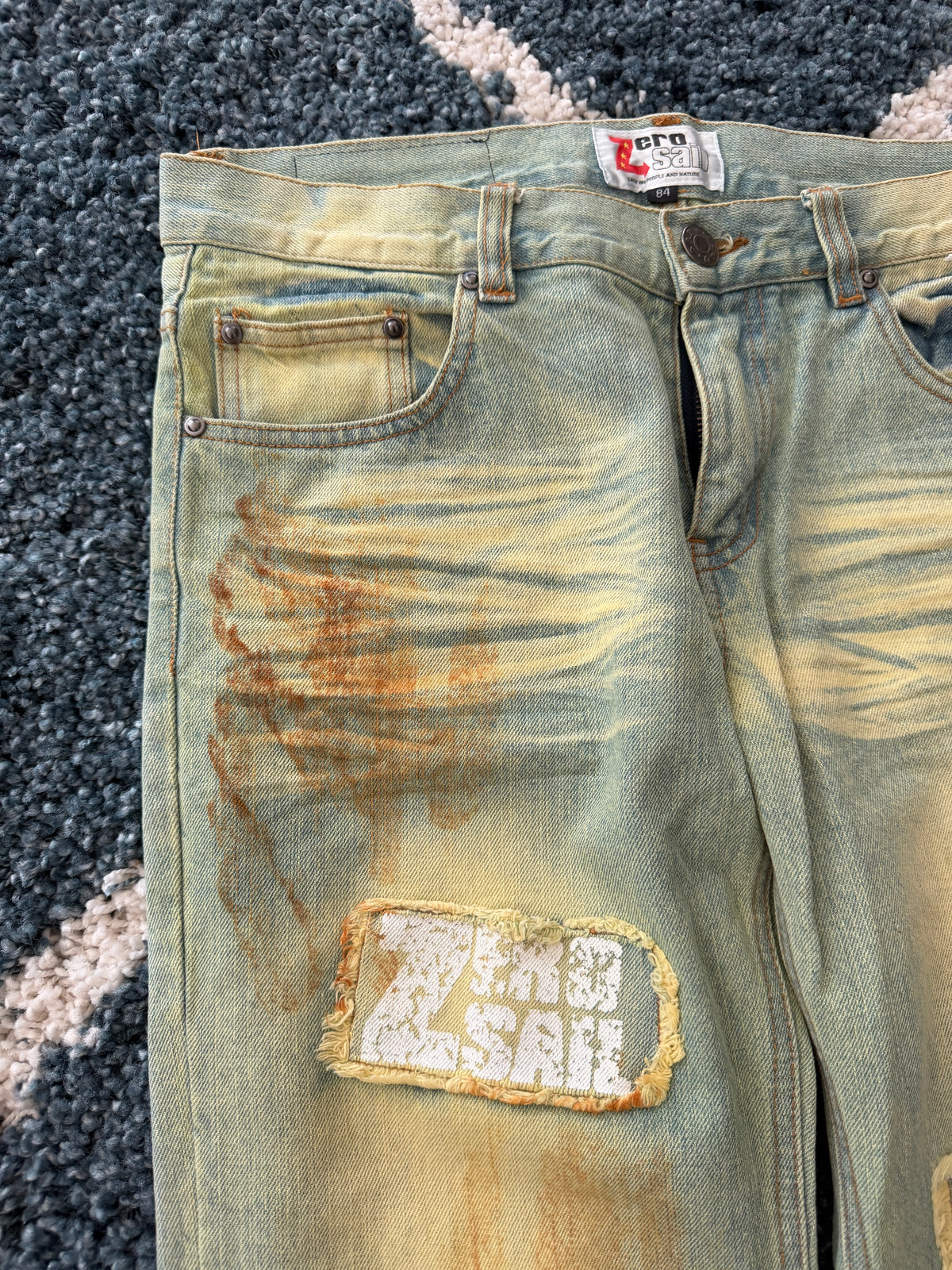 Zero sail toxic acid splattered distressed pants