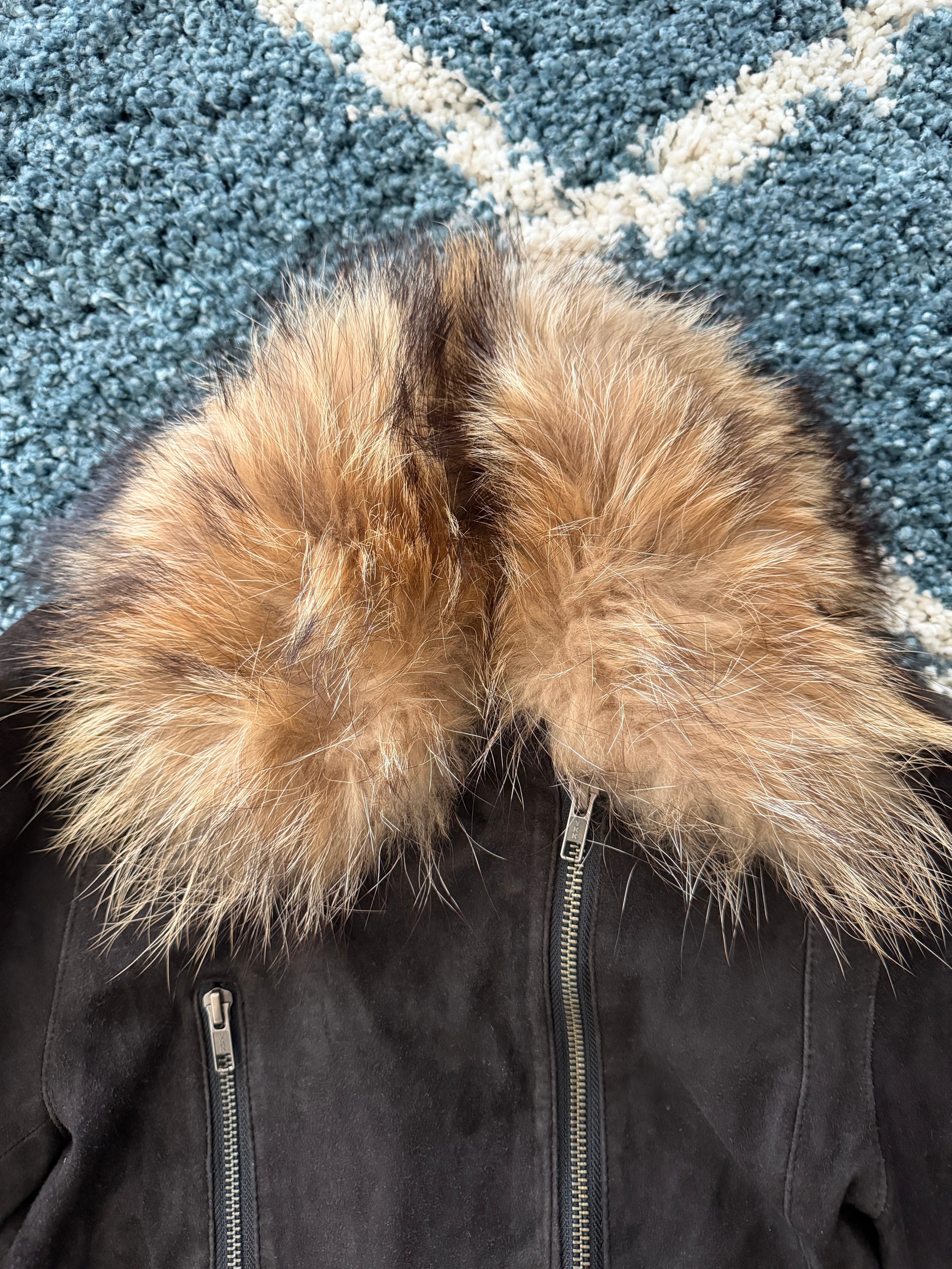 Luca Tram Detachable Fox Fur Double Rider Suede Jacket
