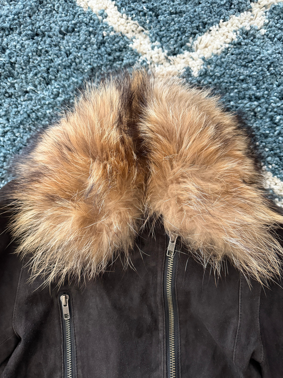 Luca Tram Detachable Fox Fur Double Rider Suede Jacket