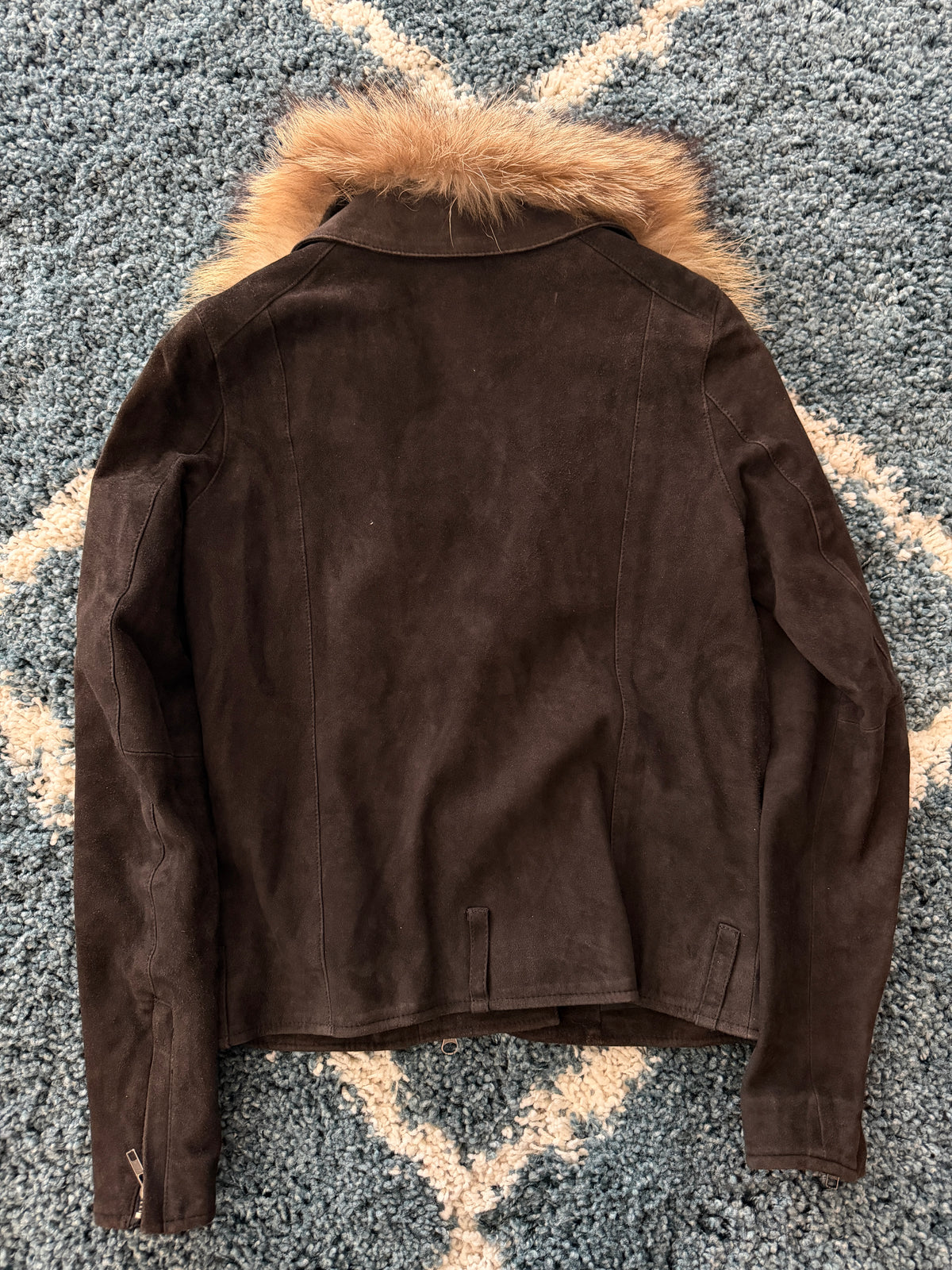 Luca Tram Detachable Fox Fur Double Rider Suede Jacket