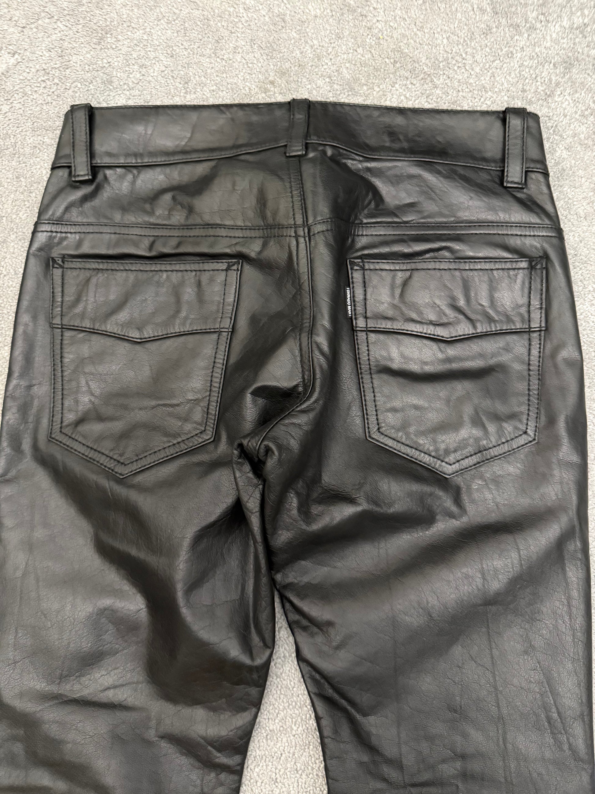 Tornado Mart Black Leather Flared Pants