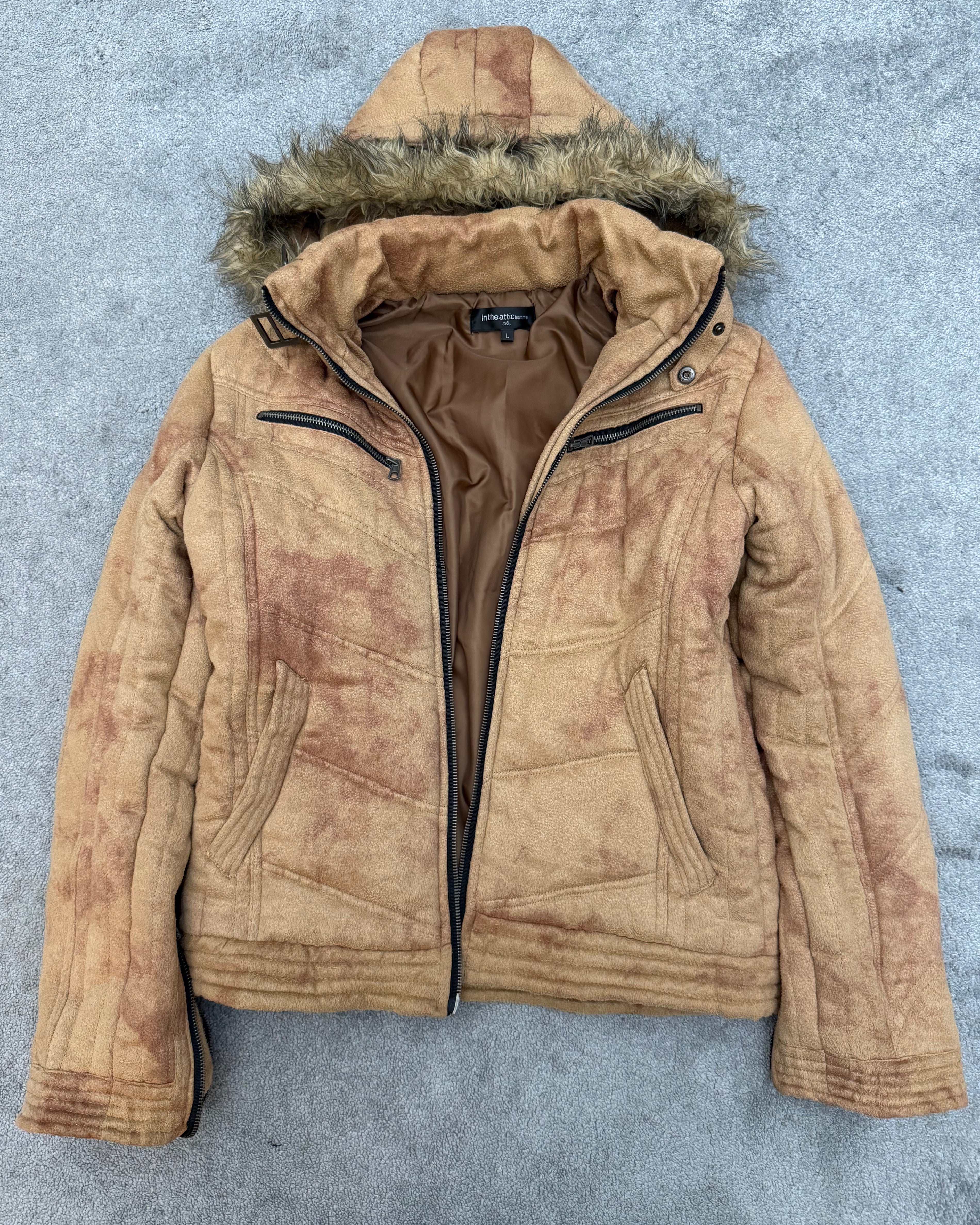 In The Attic Micro Suede Detachable Fur Puffer Jacket