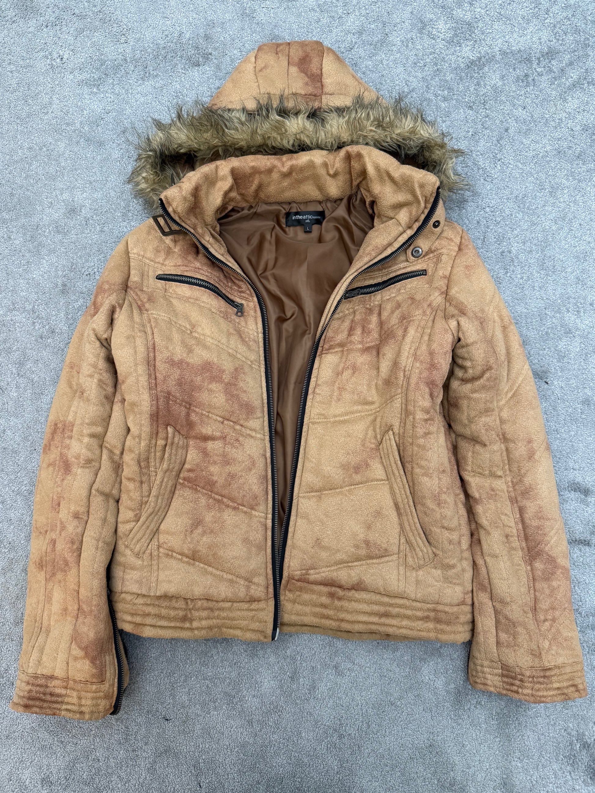 In The Attic Micro Suede Detachable Fur Puffer Jacket