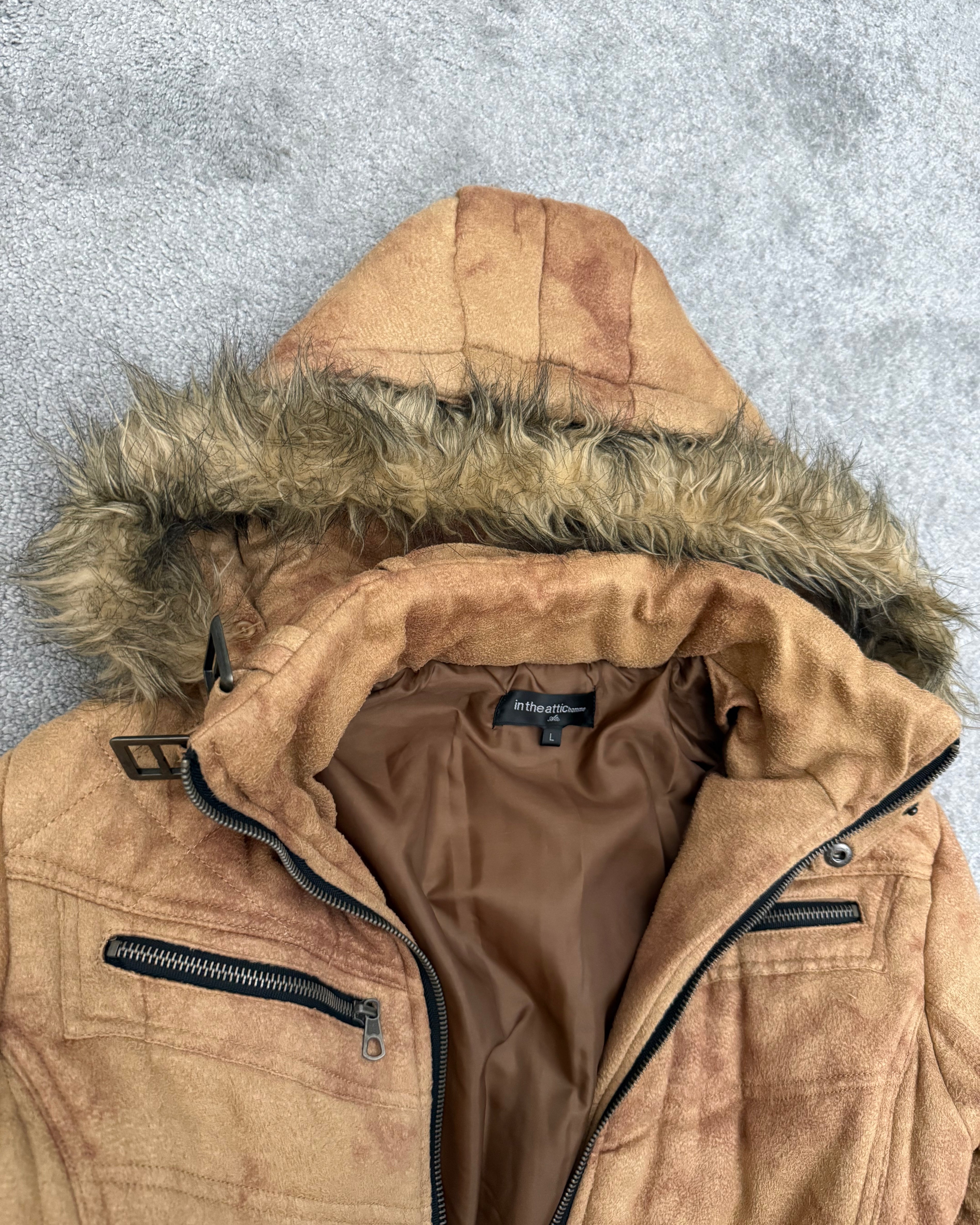 In The Attic Micro Suede Detachable Fur Puffer Jacket