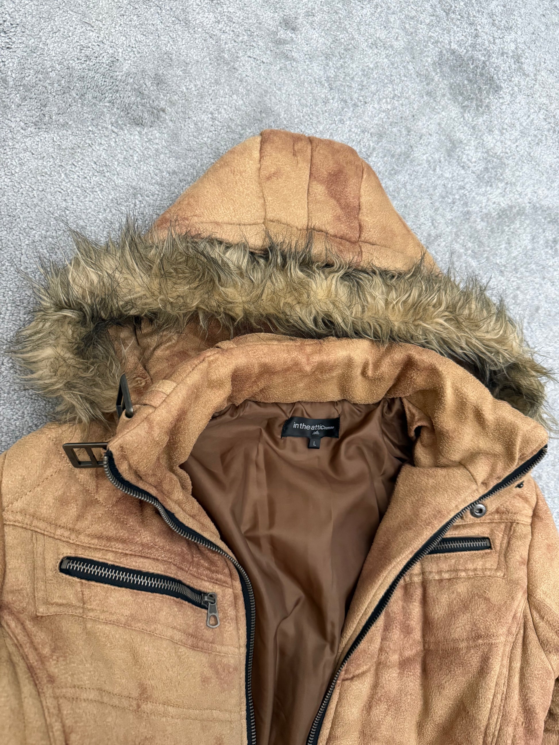 In The Attic Micro Suede Detachable Fur Puffer Jacket