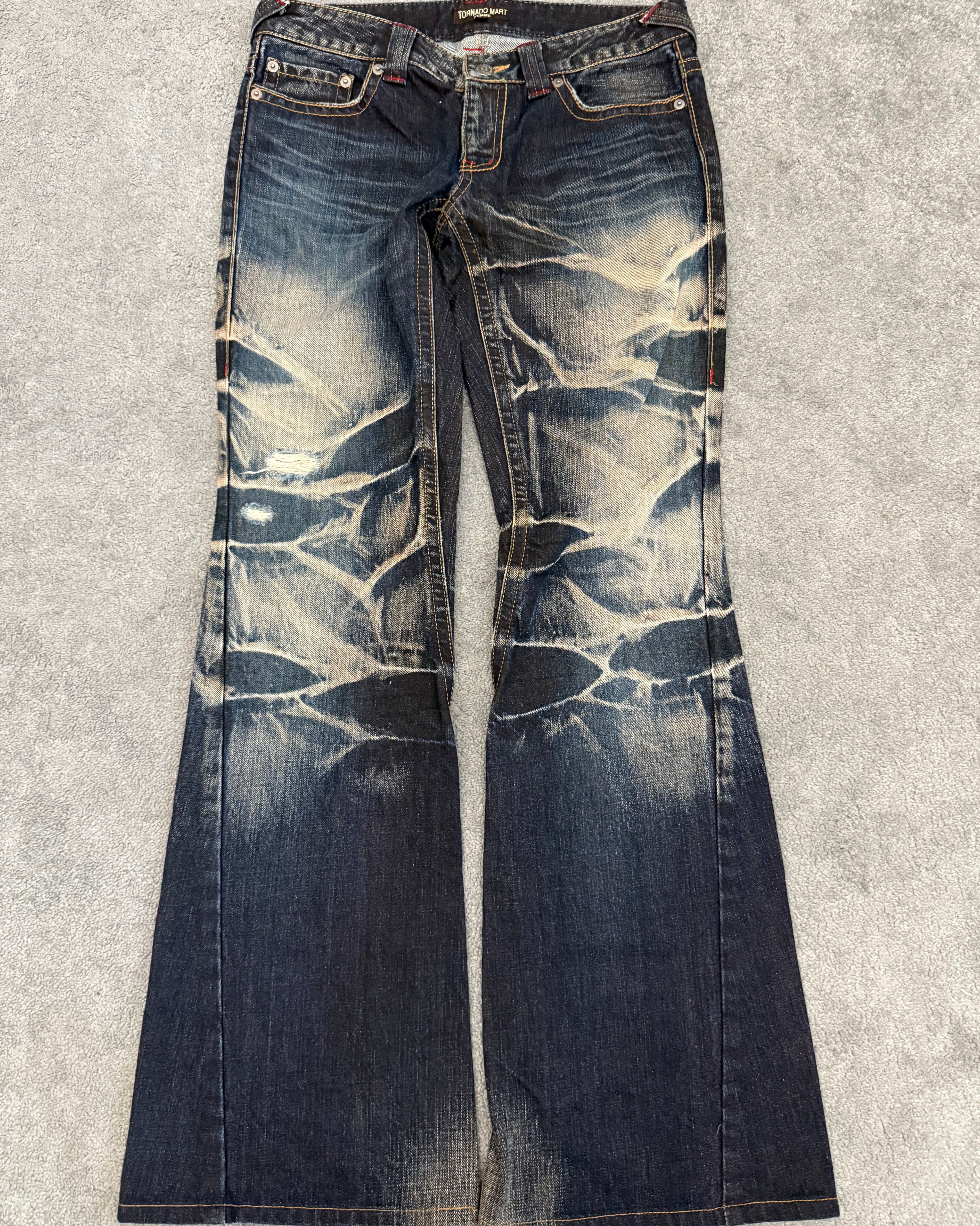 Tornado Mart Ocean Washed Spiral Flared Denim Pants