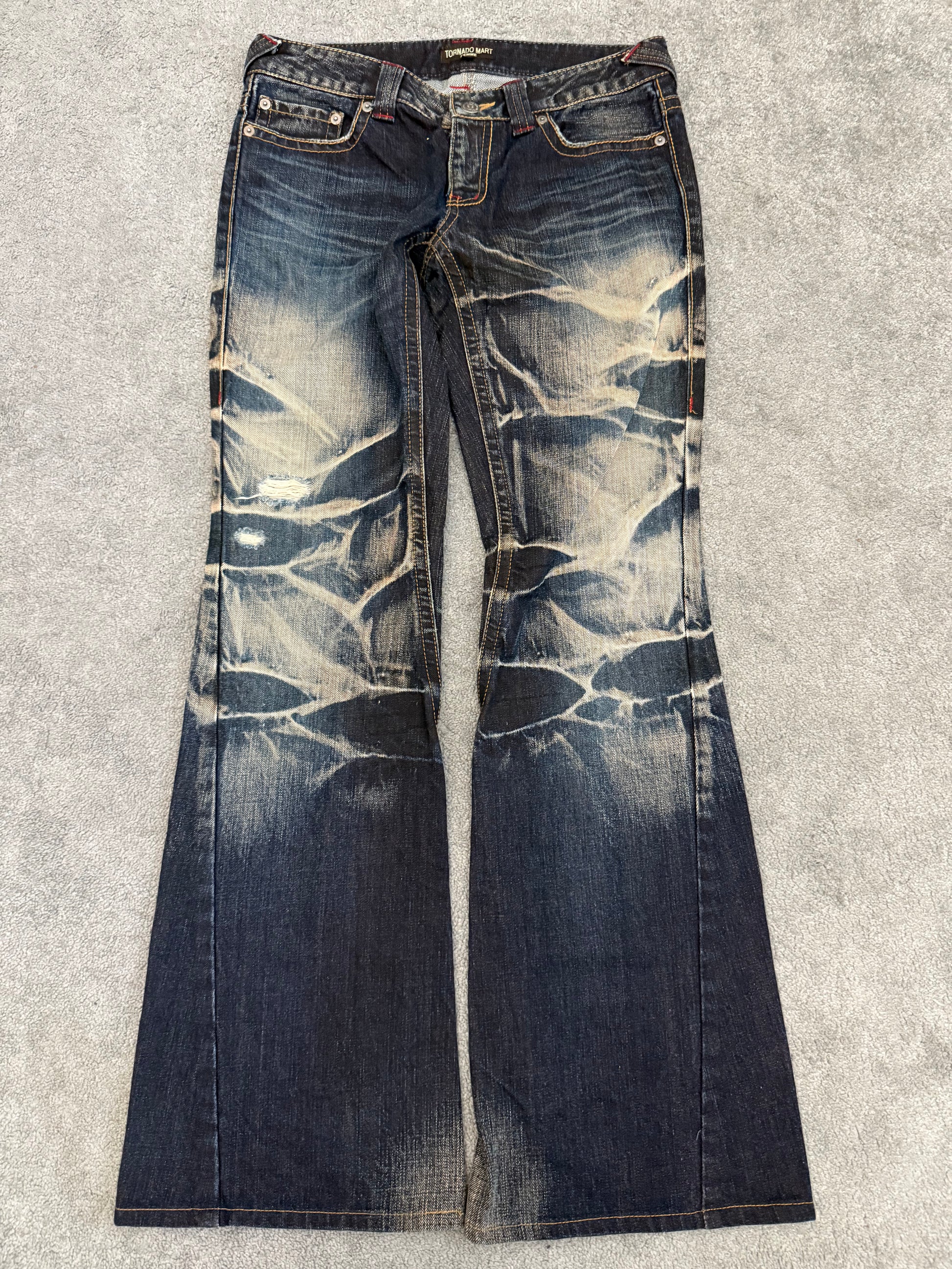 Tornado Mart Ocean Washed Spiral Flared Denim Pants