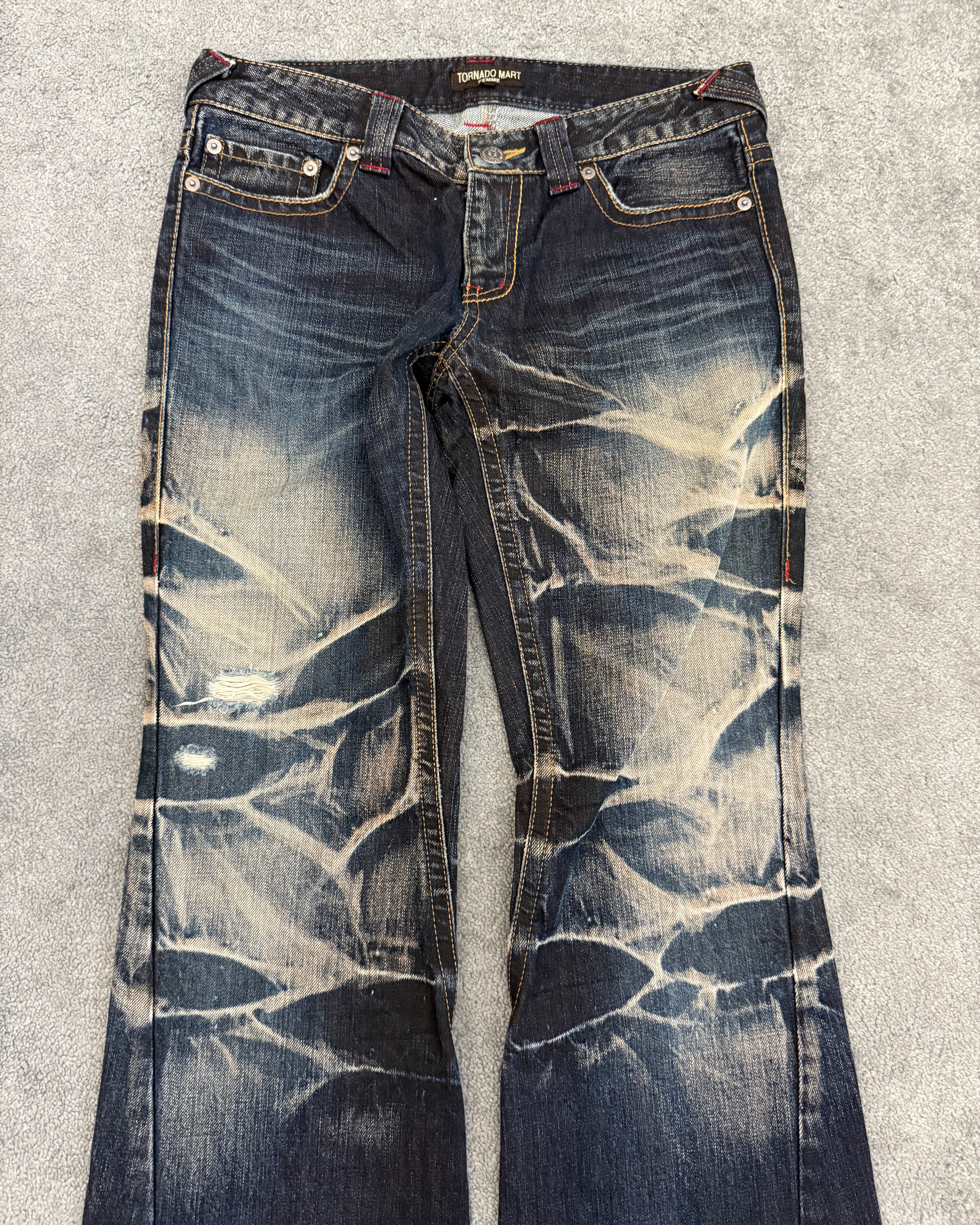Tornado Mart Ocean Washed Spiral Flared Denim Pants