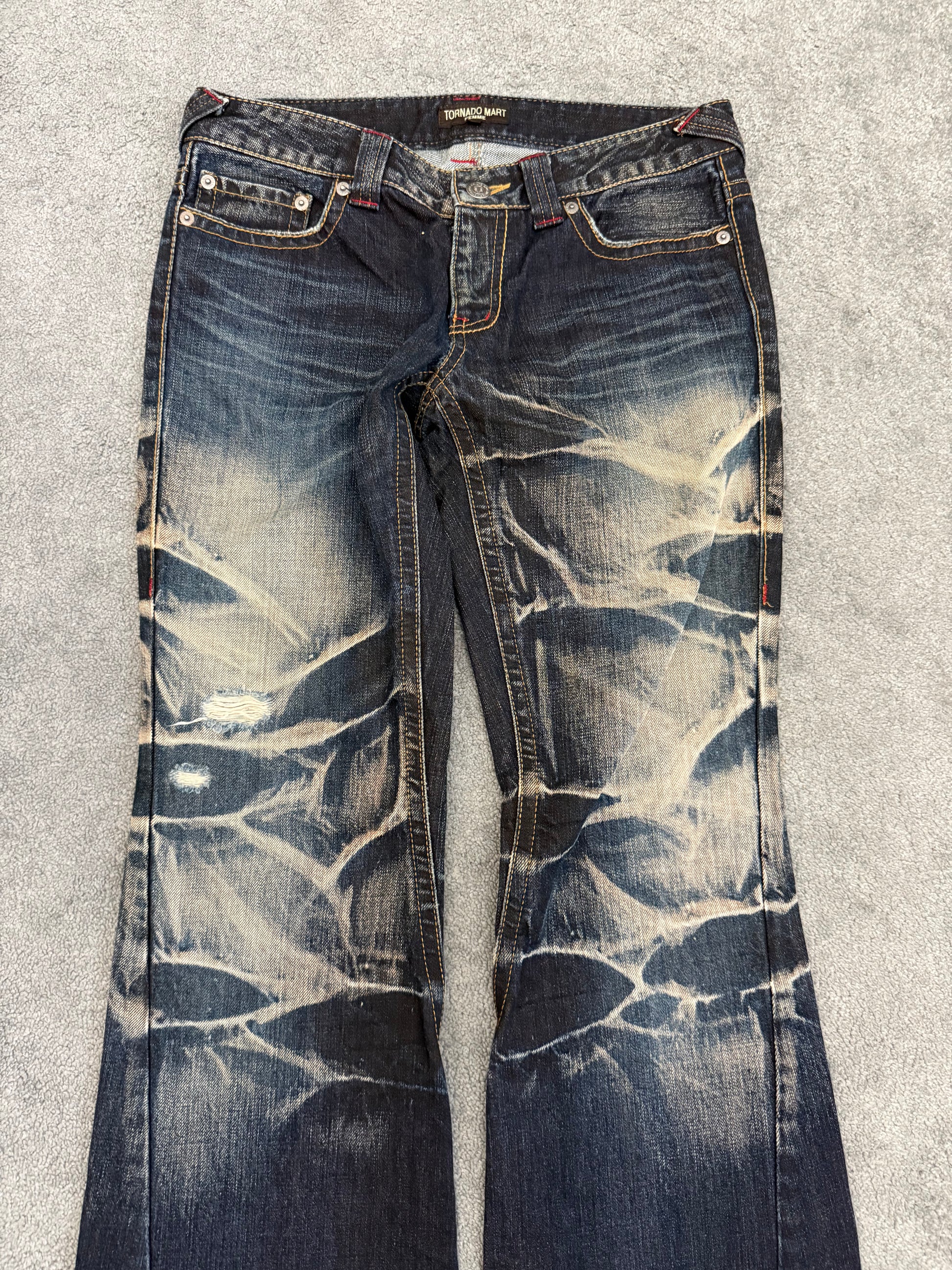 Tornado Mart Ocean Washed Spiral Flared Denim Pants