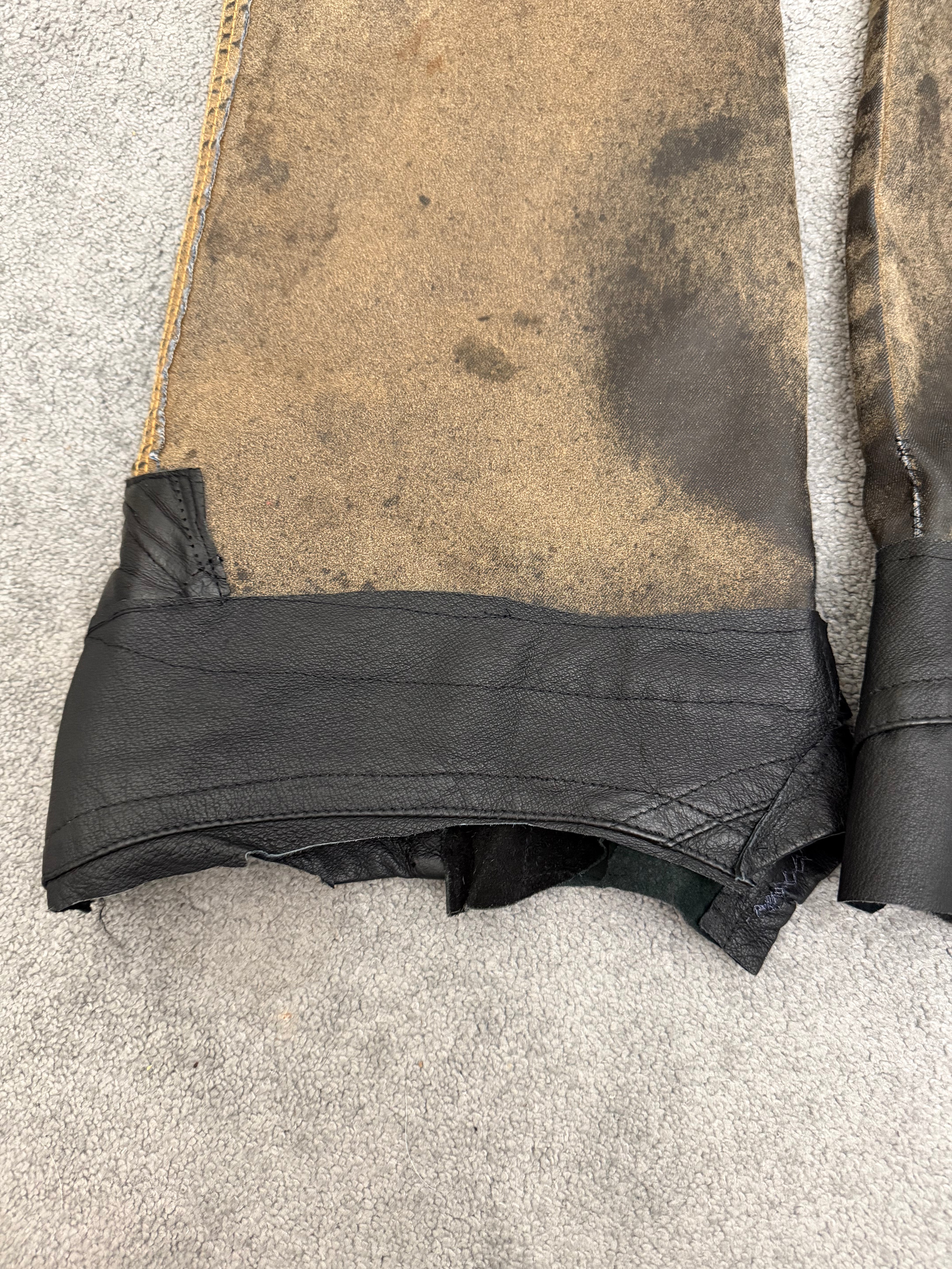Obelisk Waxed Leather Detailed Flared Pants