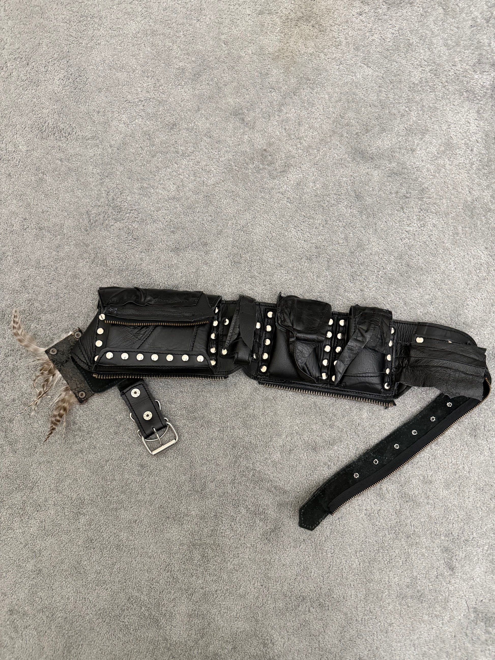 Leather feather Belt Bag