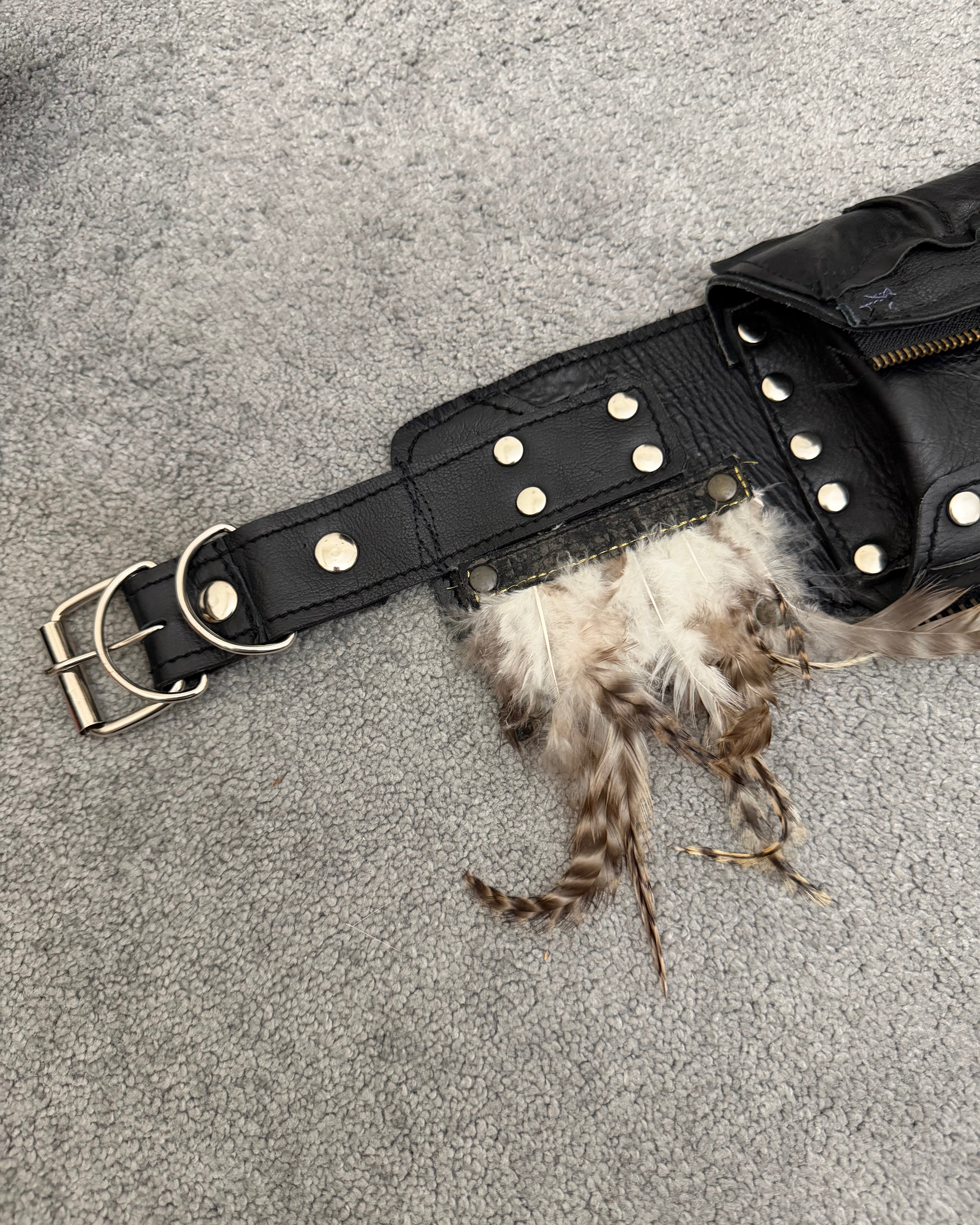 Leather feather Belt Bag