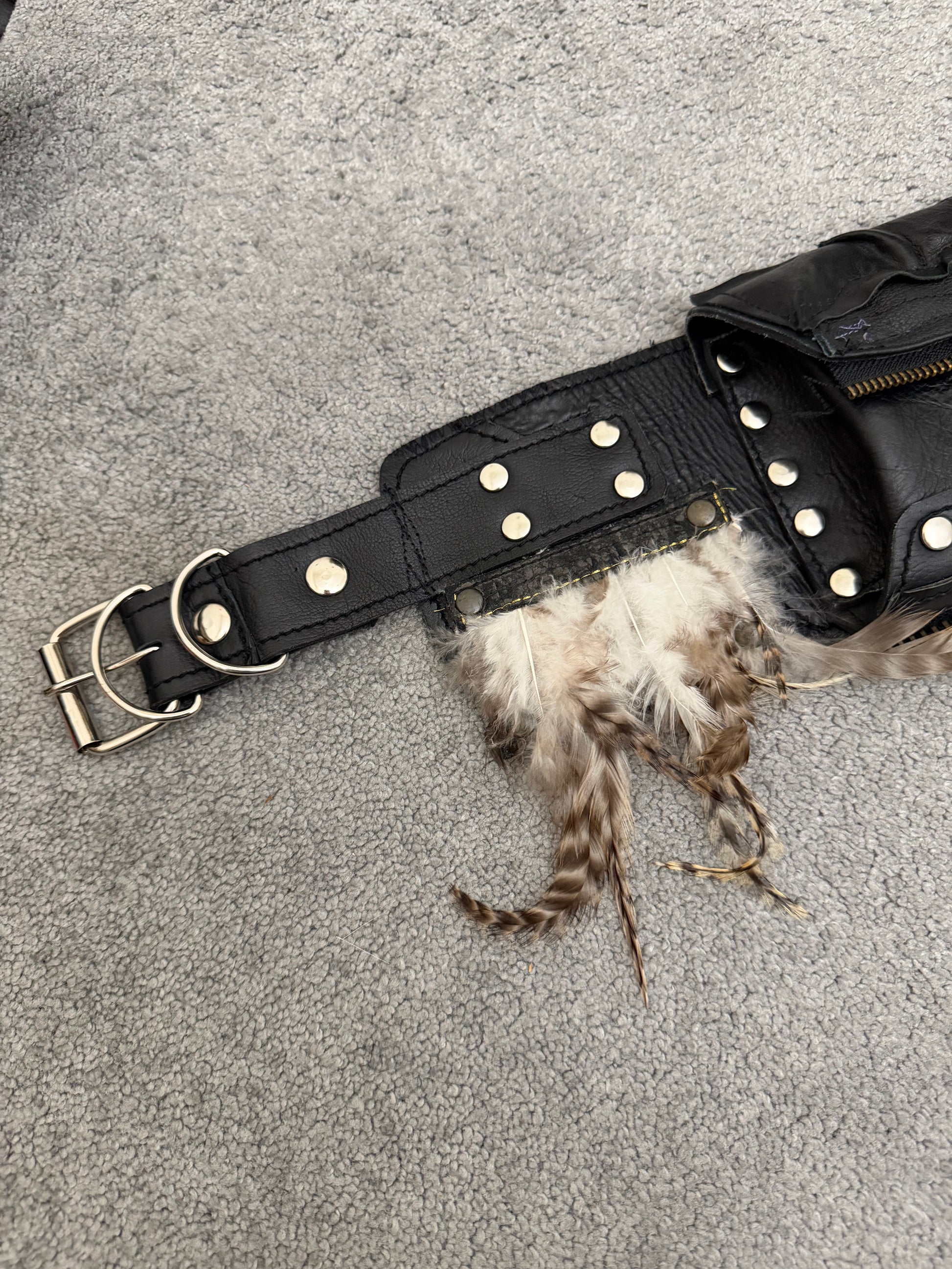 Leather feather Belt Bag