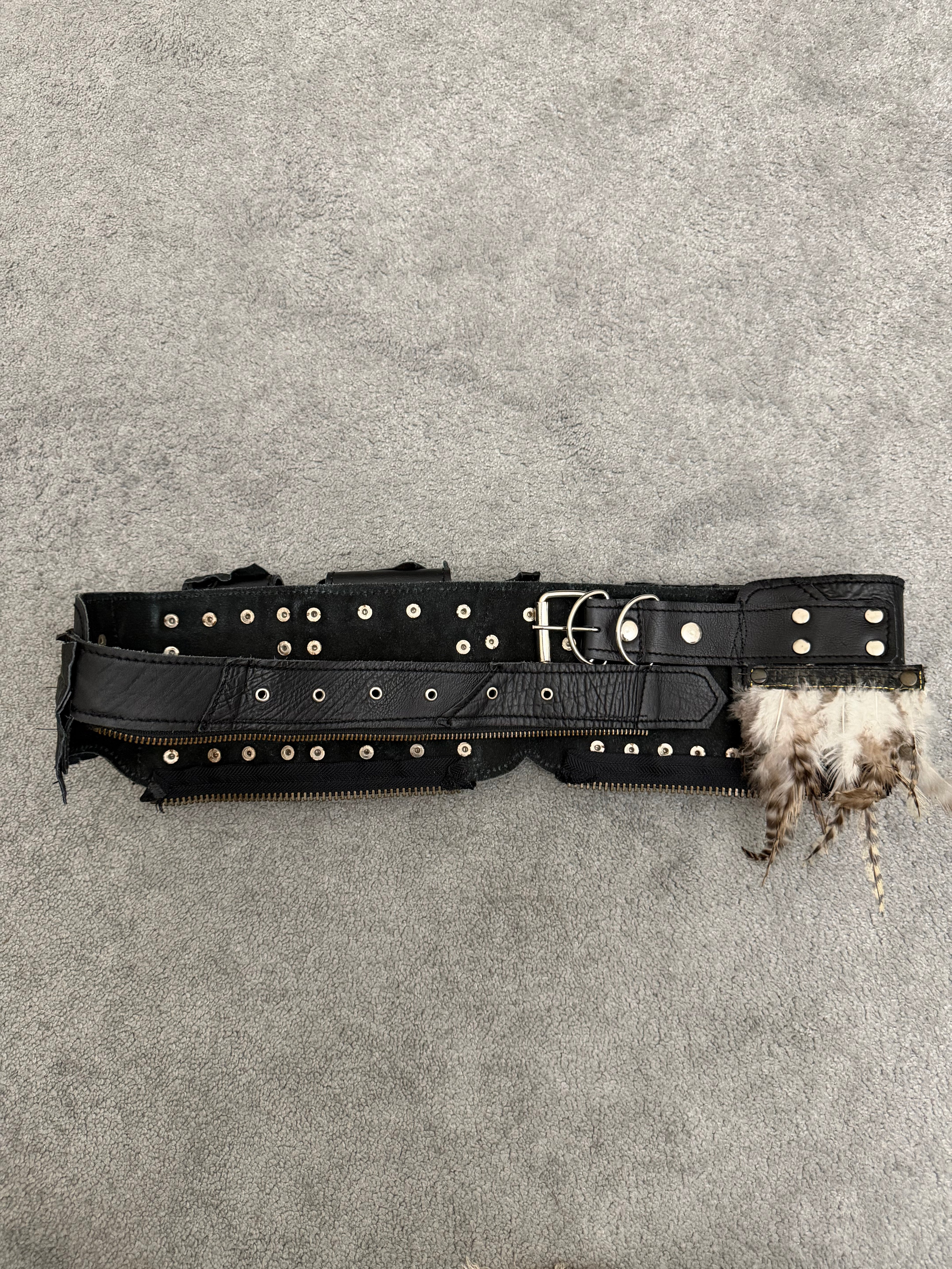 Leather feather Belt Bag