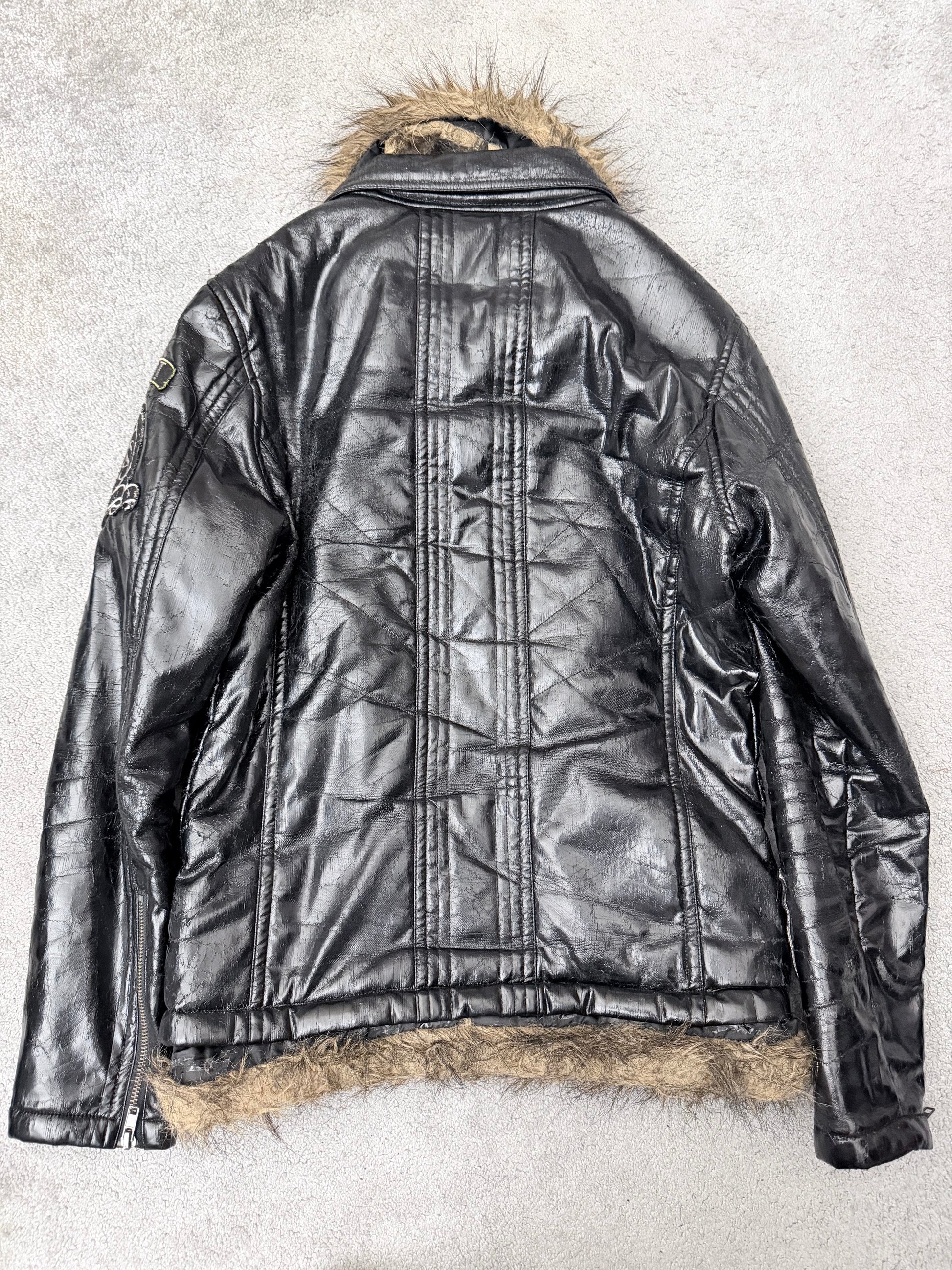Midas Obsidian Patched Fur Jacket