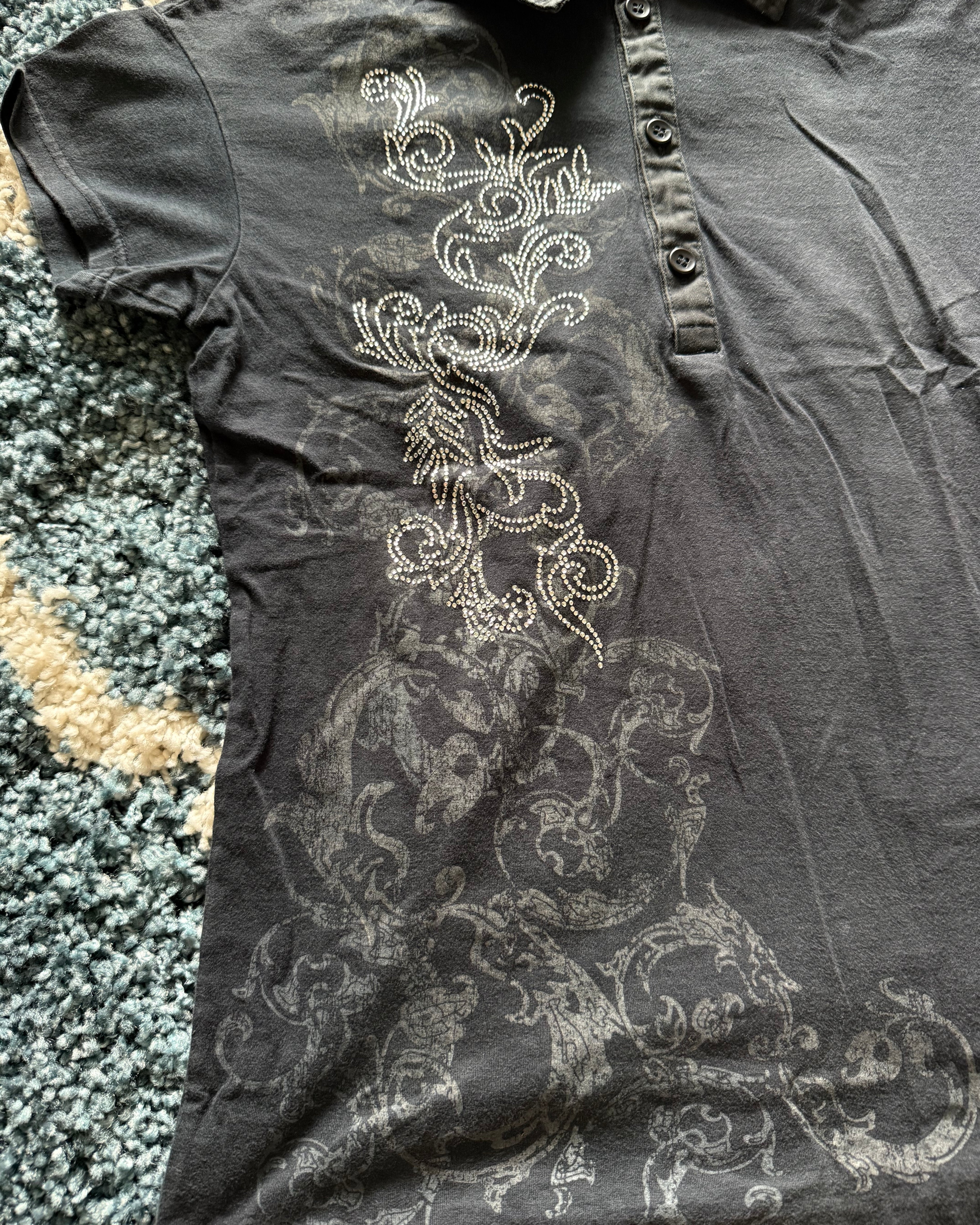Tornado Mart Tribal Rhinestone Polo Shirt