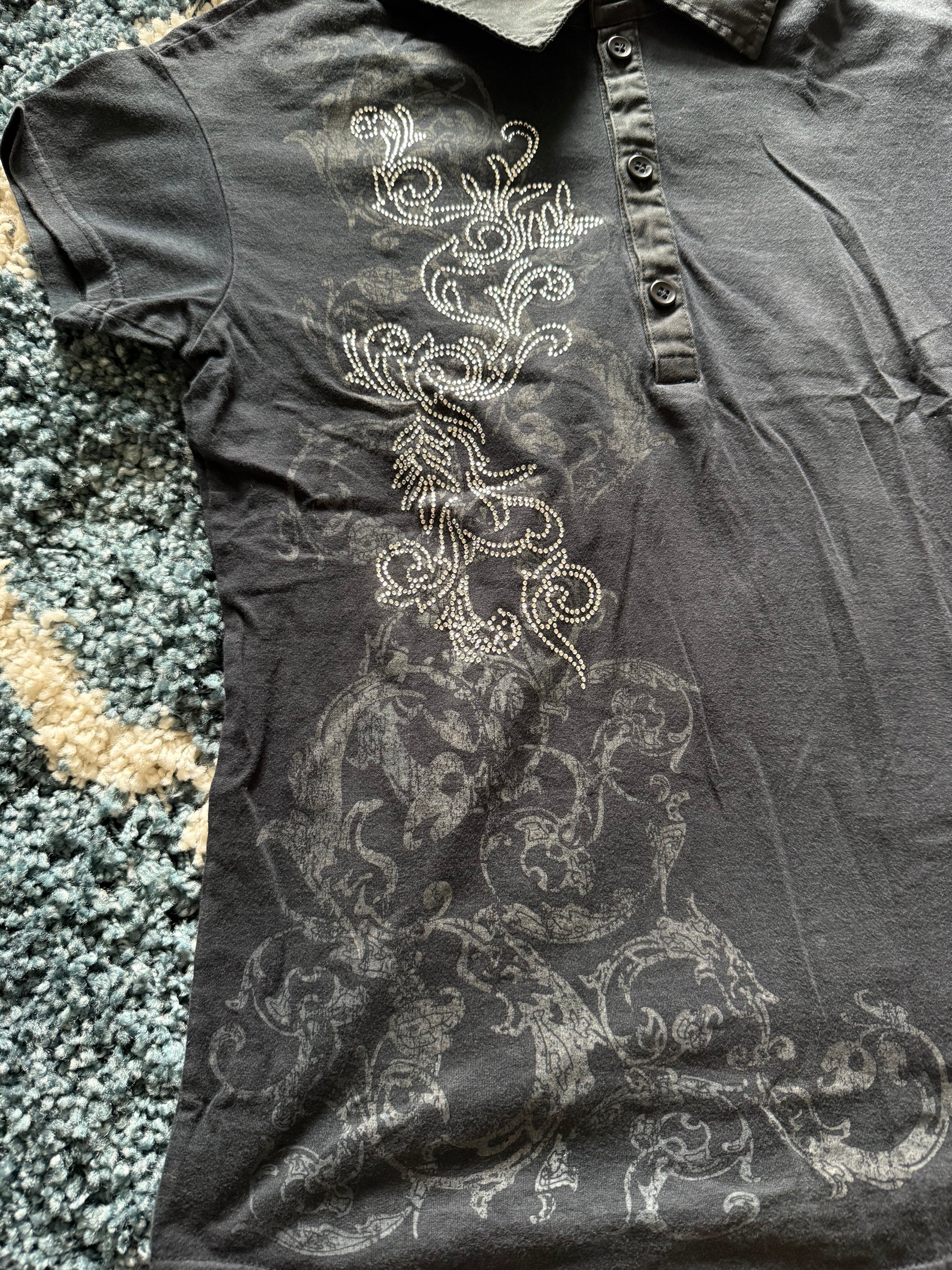 Tornado Mart Tribal Rhinestone Polo Shirt