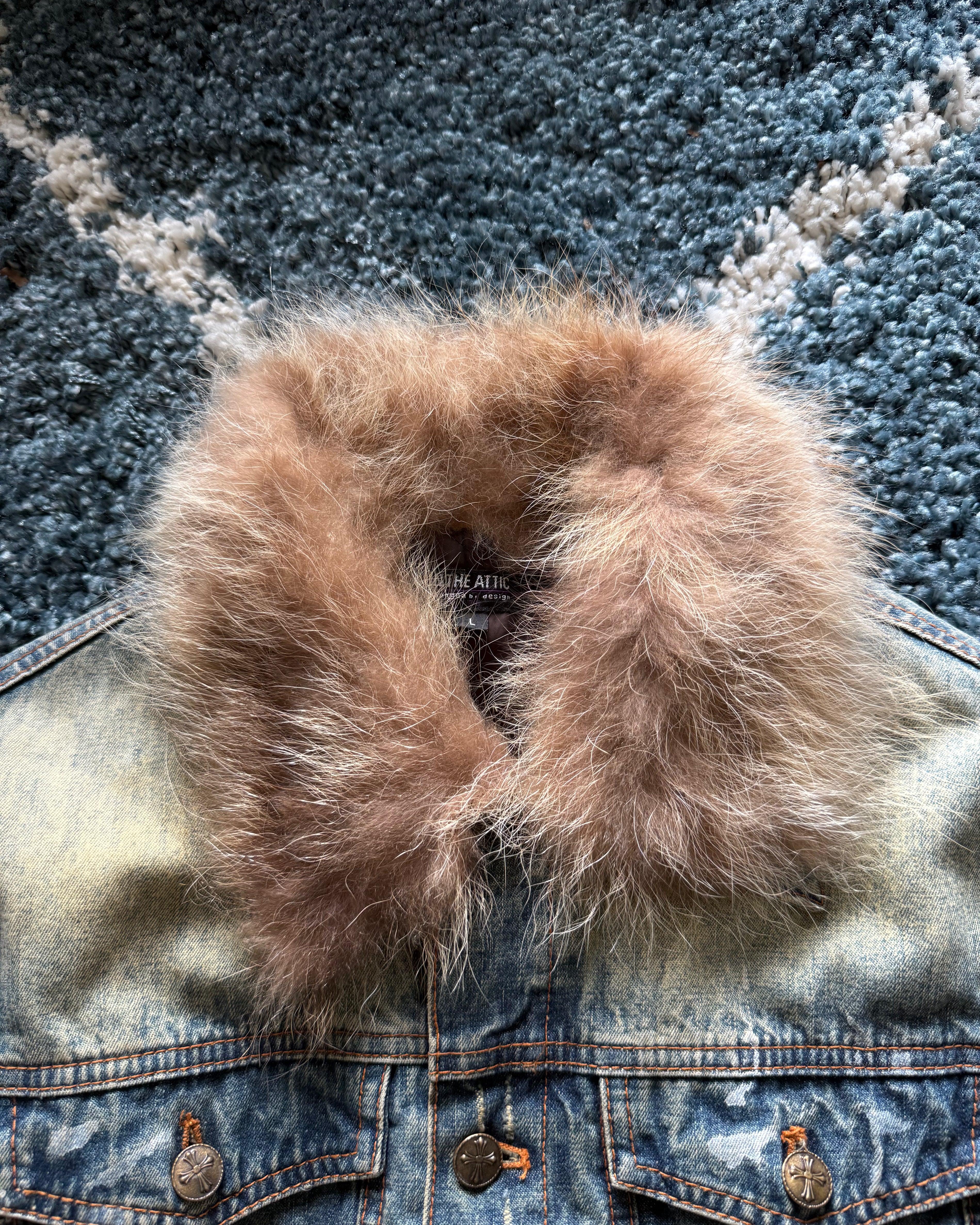 In the attic detachable fur distressed denim jacket