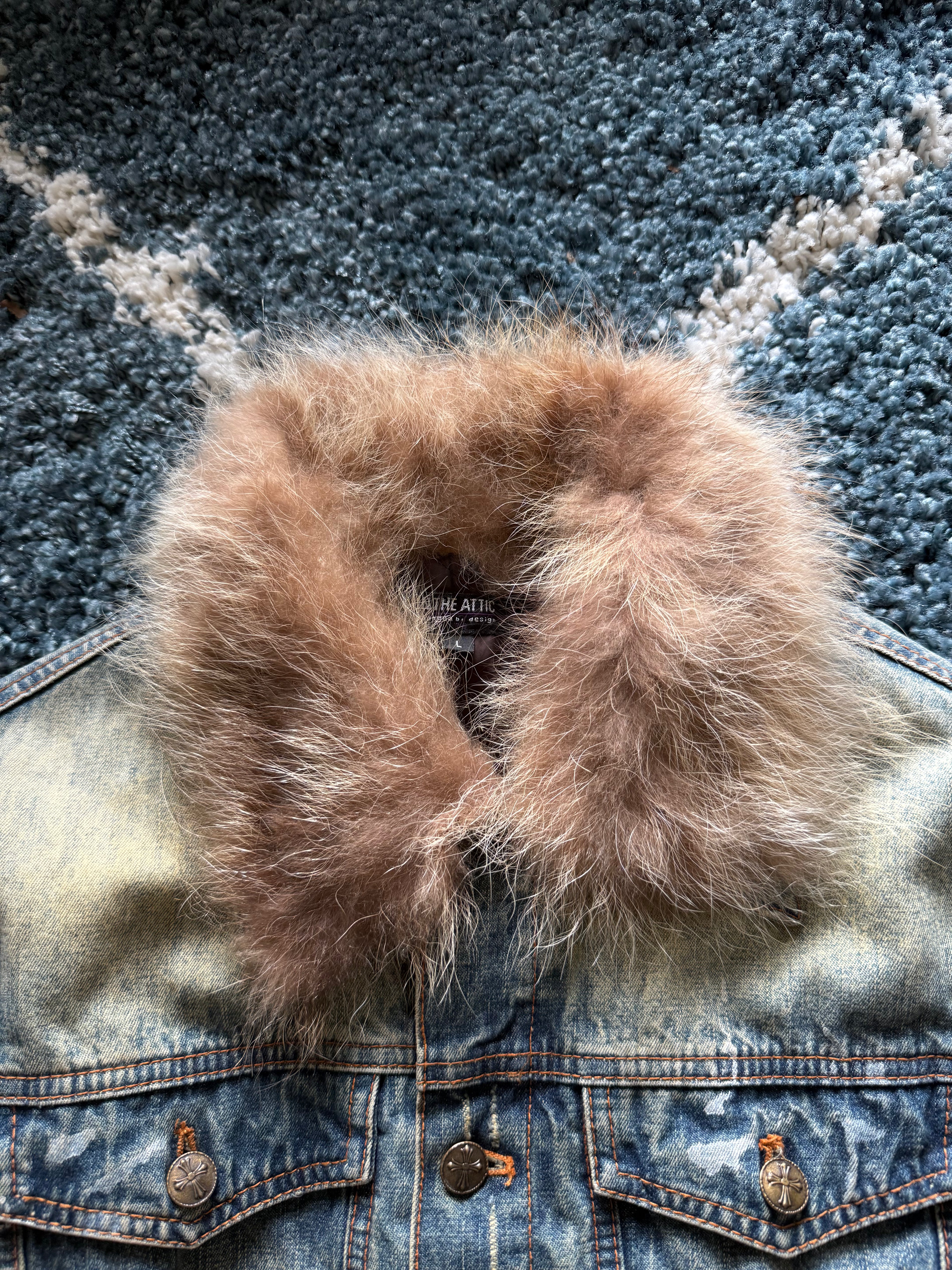 In the attic detachable fur distressed denim jacket