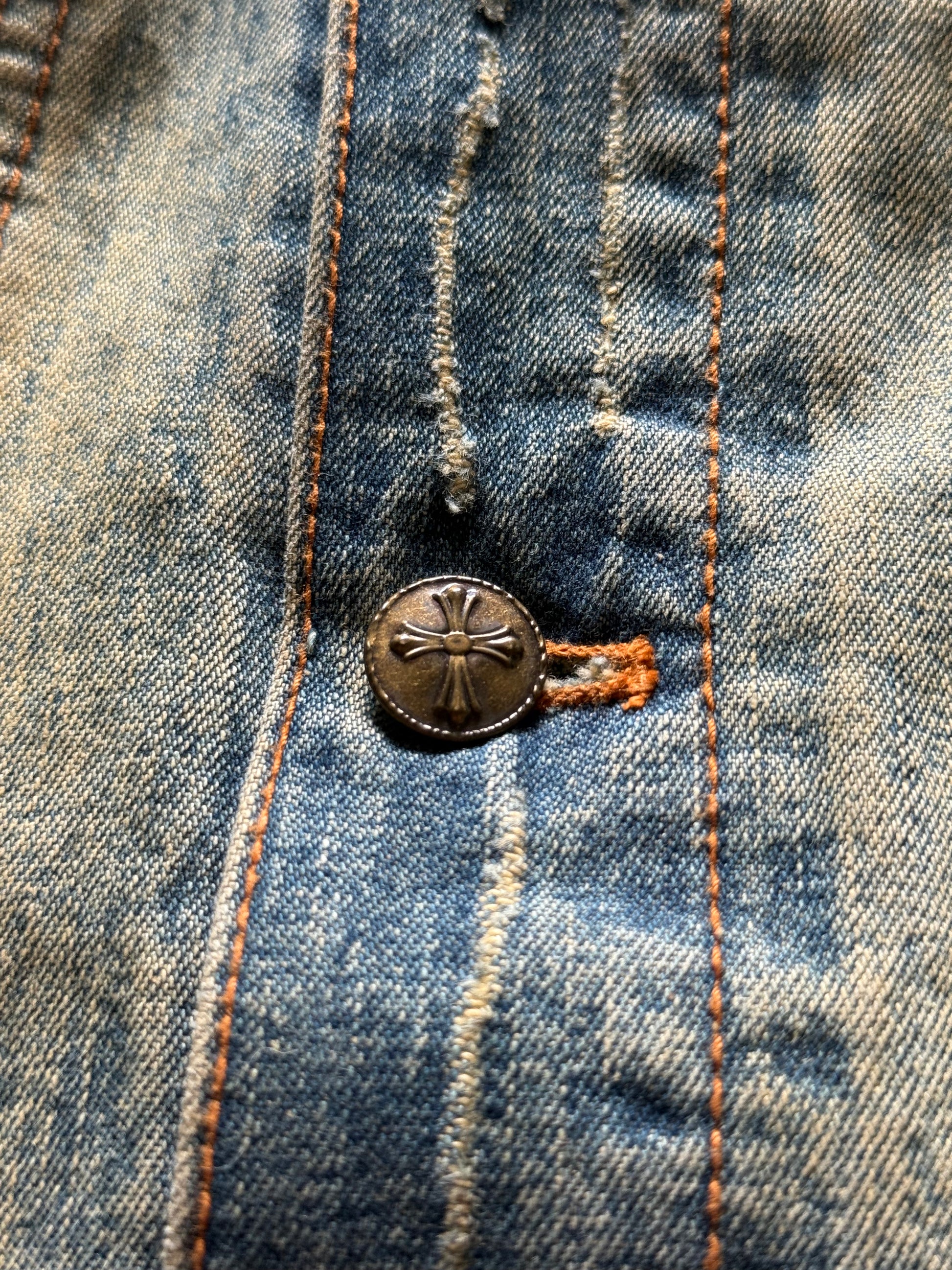 In the attic detachable fur distressed denim jacket