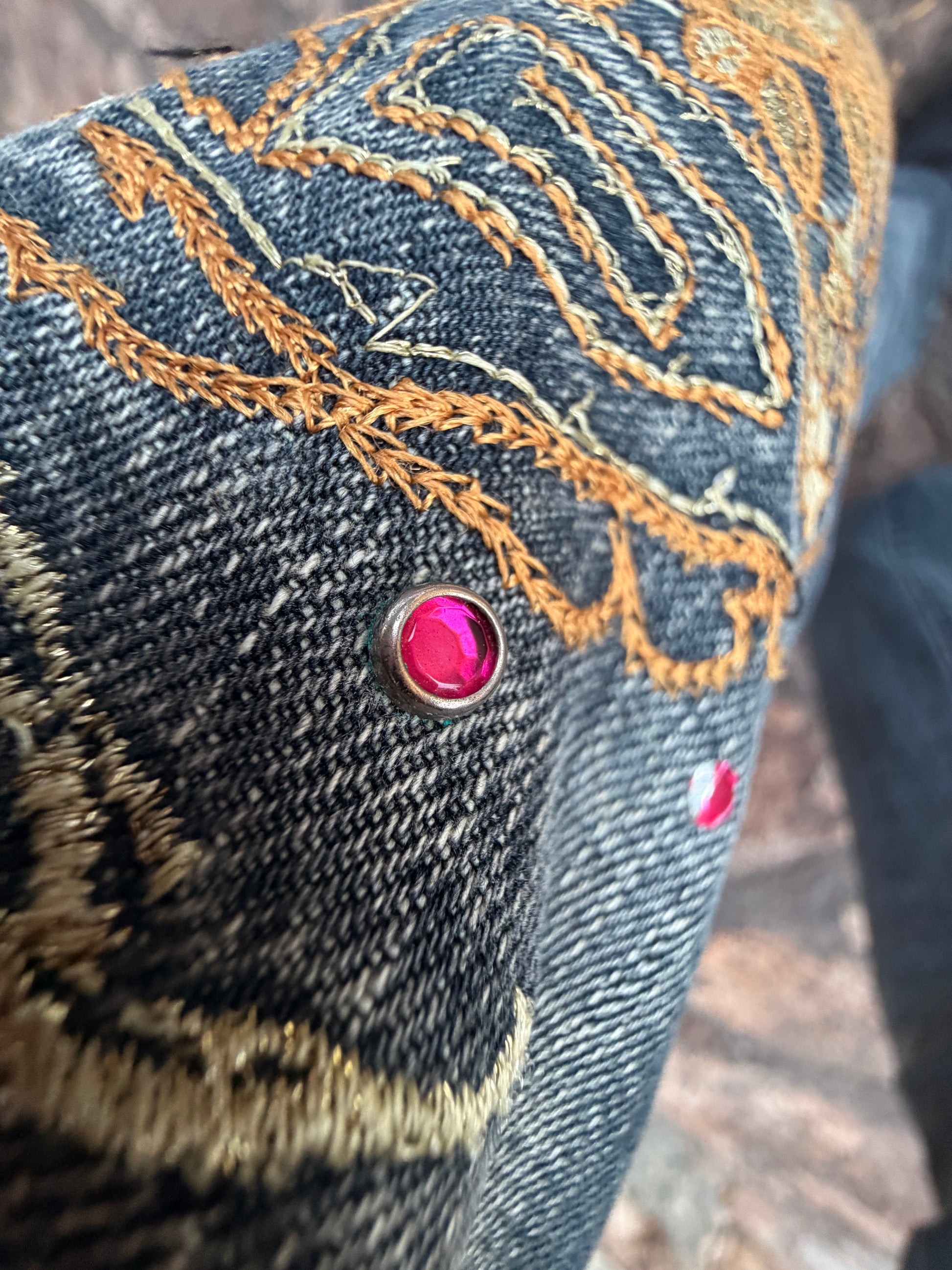 Tornado Mart Tribe Embroidered Rhinestone Flared Denim