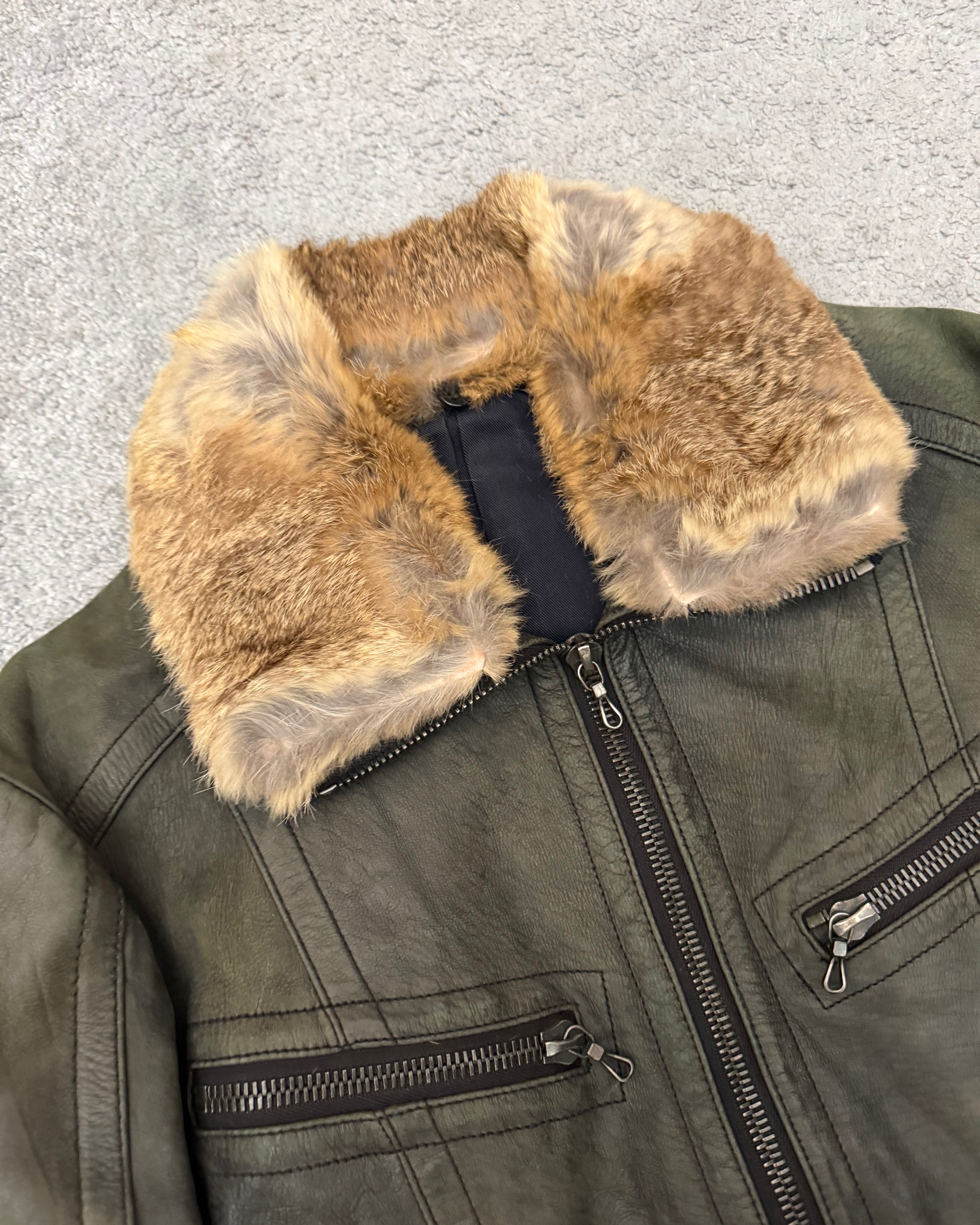 Shellac 00‘s Emerald Tank Rabbit Fur Leather Jacket