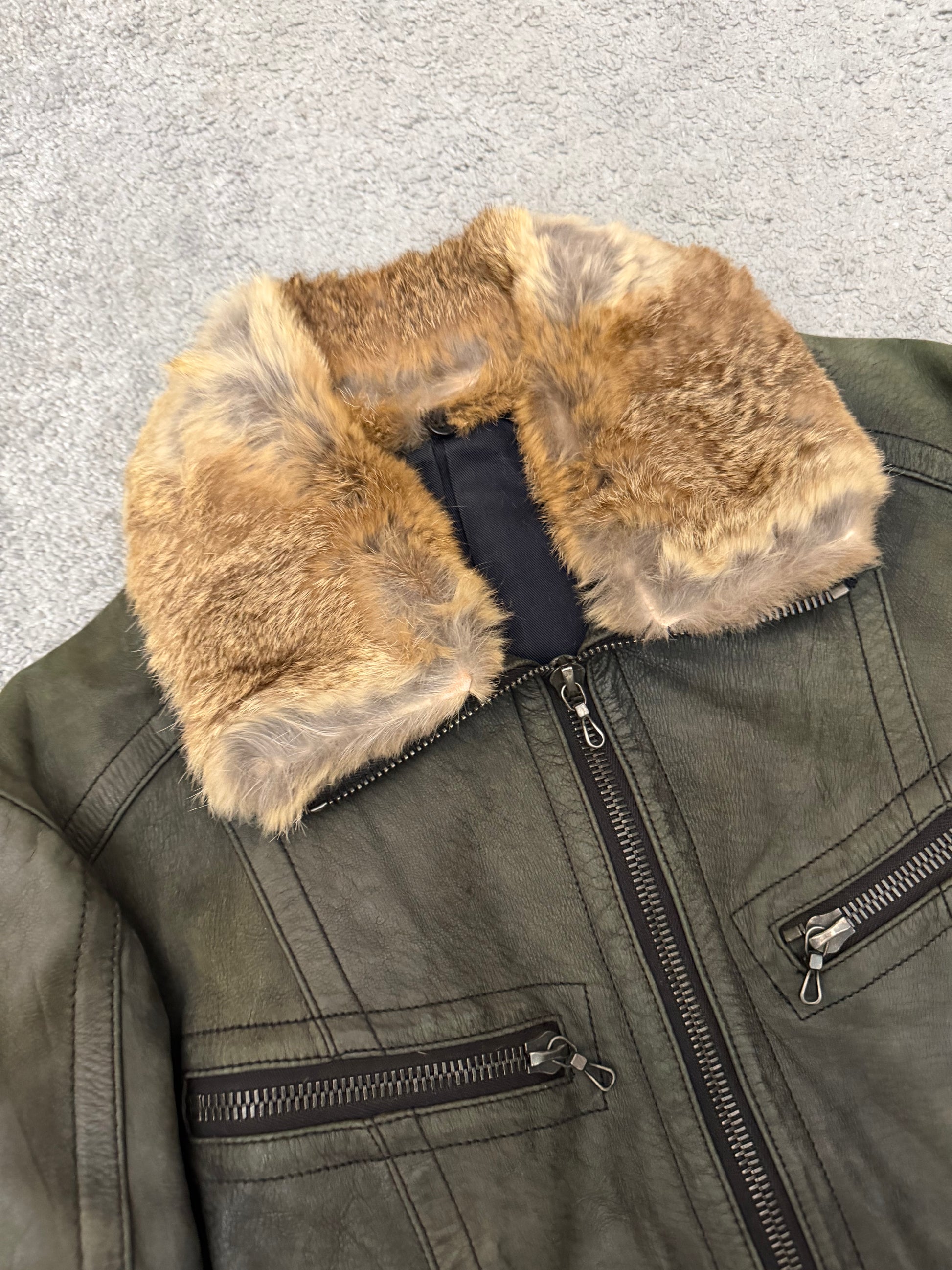 Shellac 00‘s Emerald Tank Rabbit Fur Leather Jacket