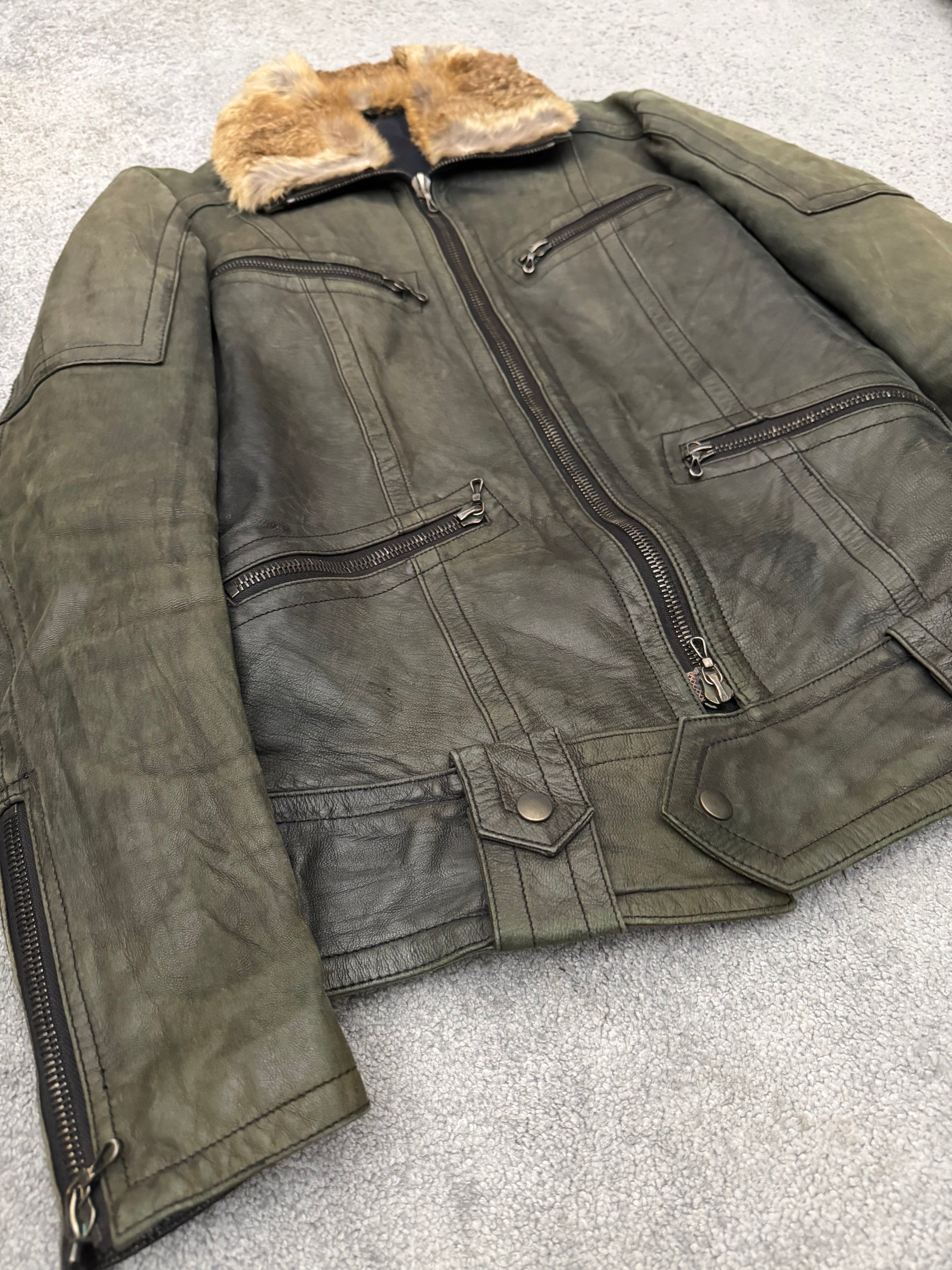Shellac 00‘s Emerald Tank Rabbit Fur Leather Jacket
