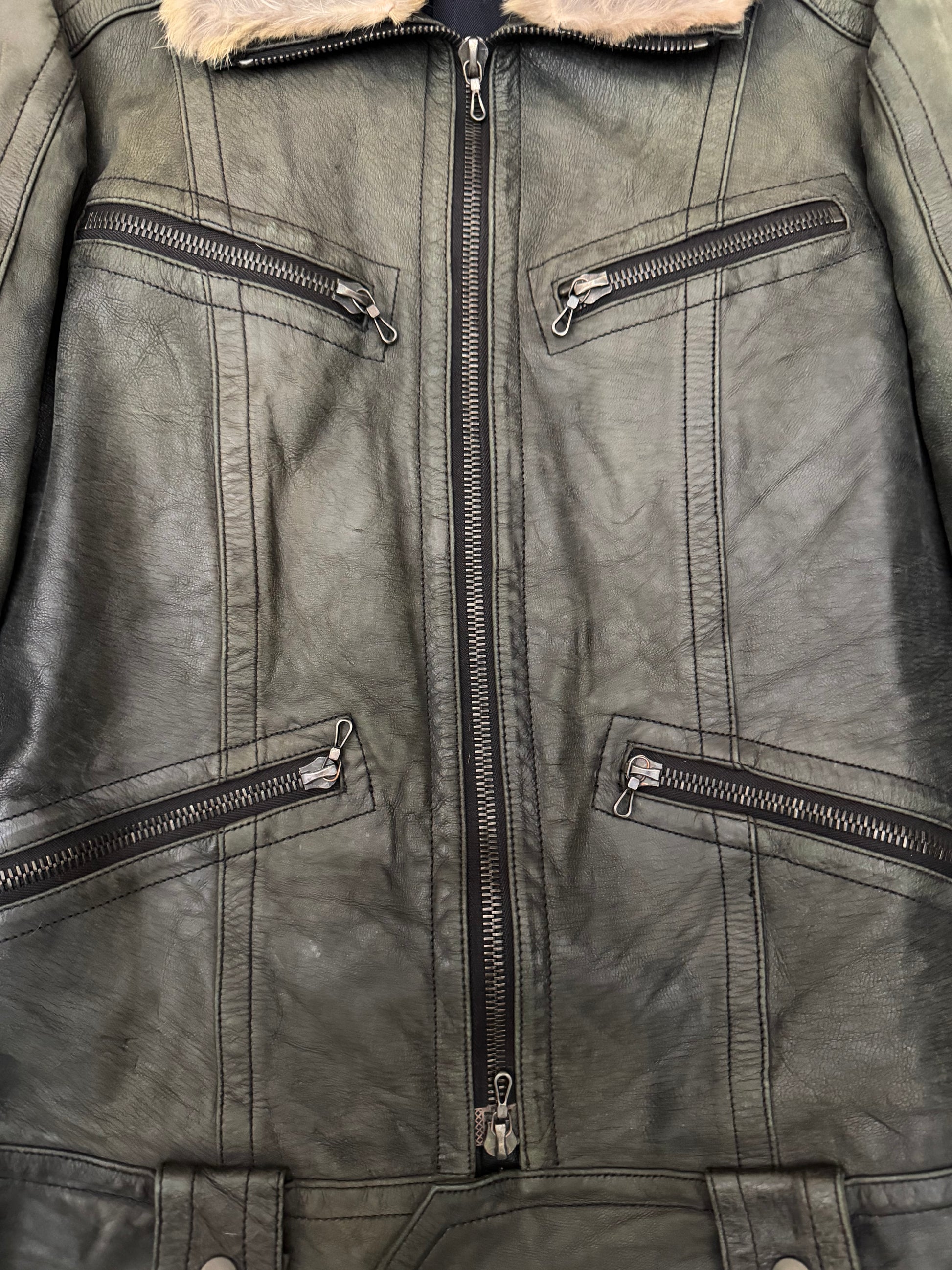 Shellac 00‘s Emerald Tank Rabbit Fur Leather Jacket