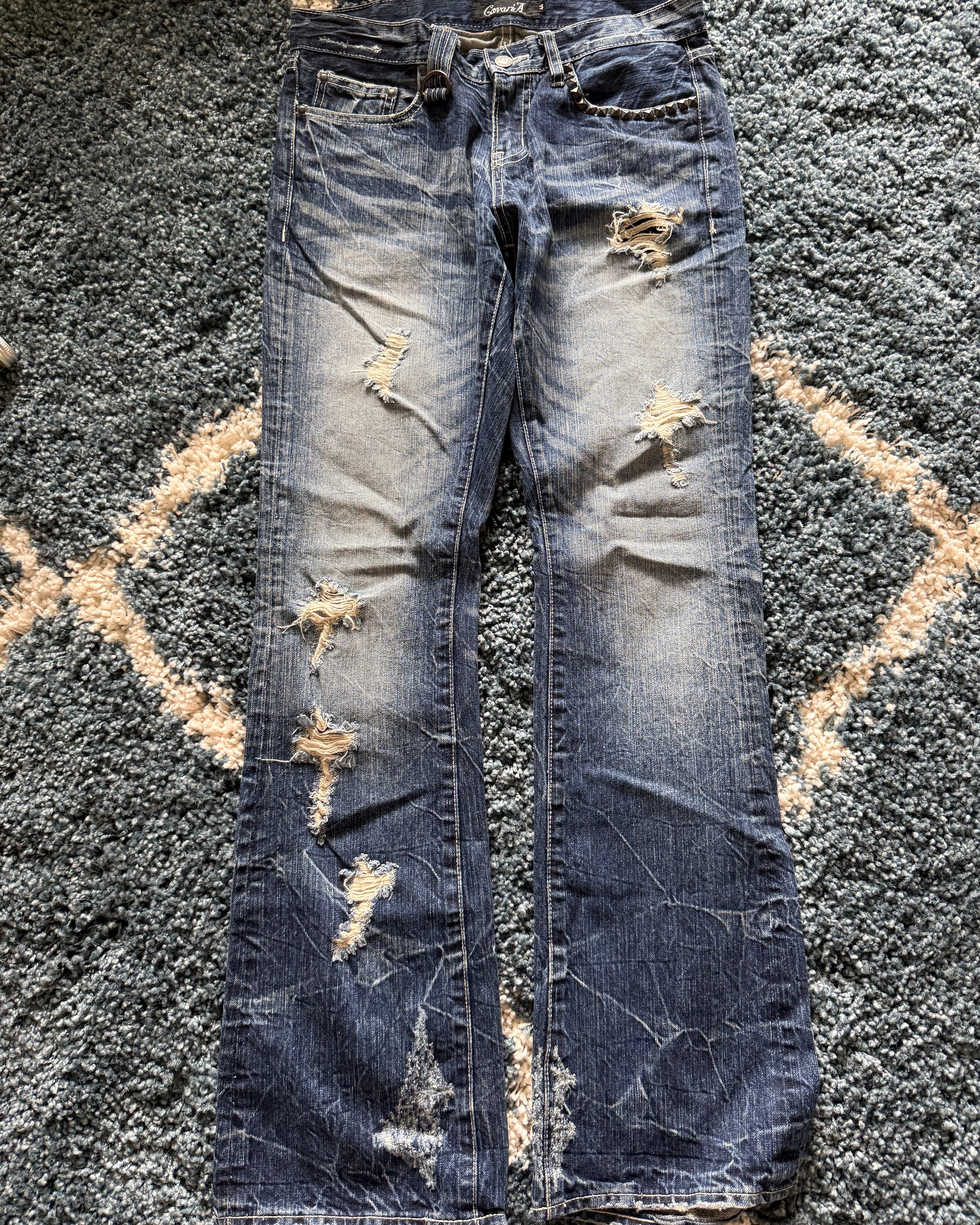 Cavaria studded pocket honeycomb flared jeans