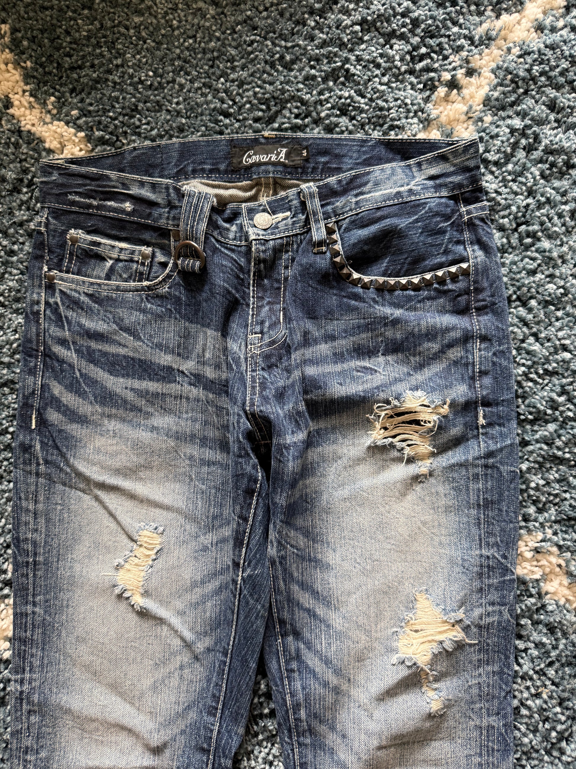 Cavaria studded pocket honeycomb flared jeans
